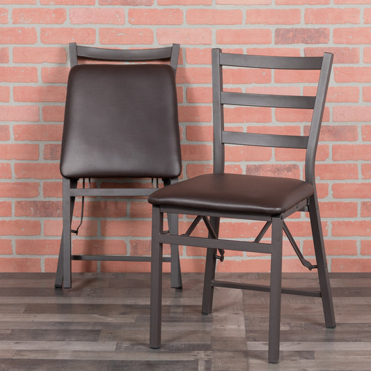 Brown Ladderback Folding Chair 2-CY-180841-GG