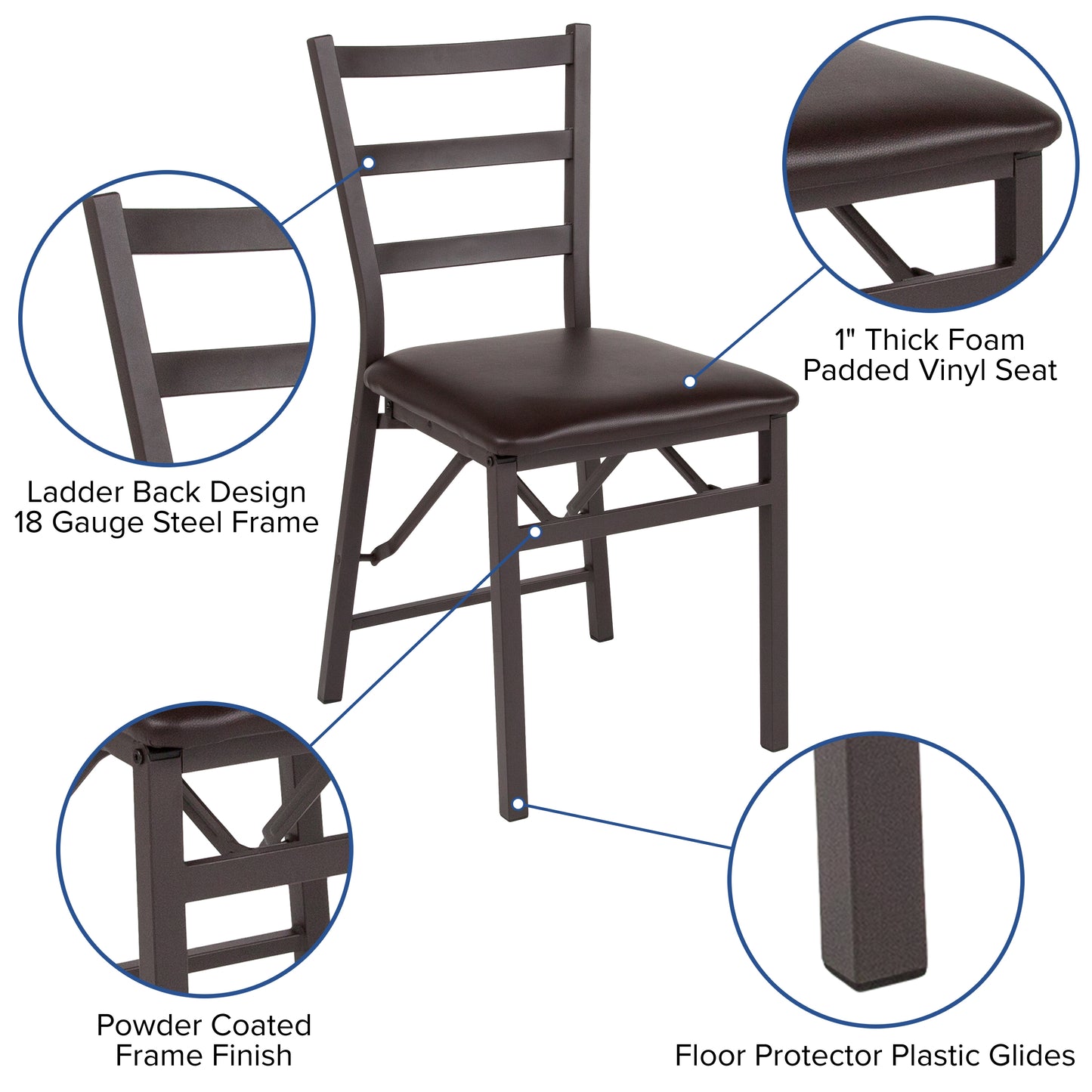 Brown Ladderback Folding Chair 2-CY-180841-GG