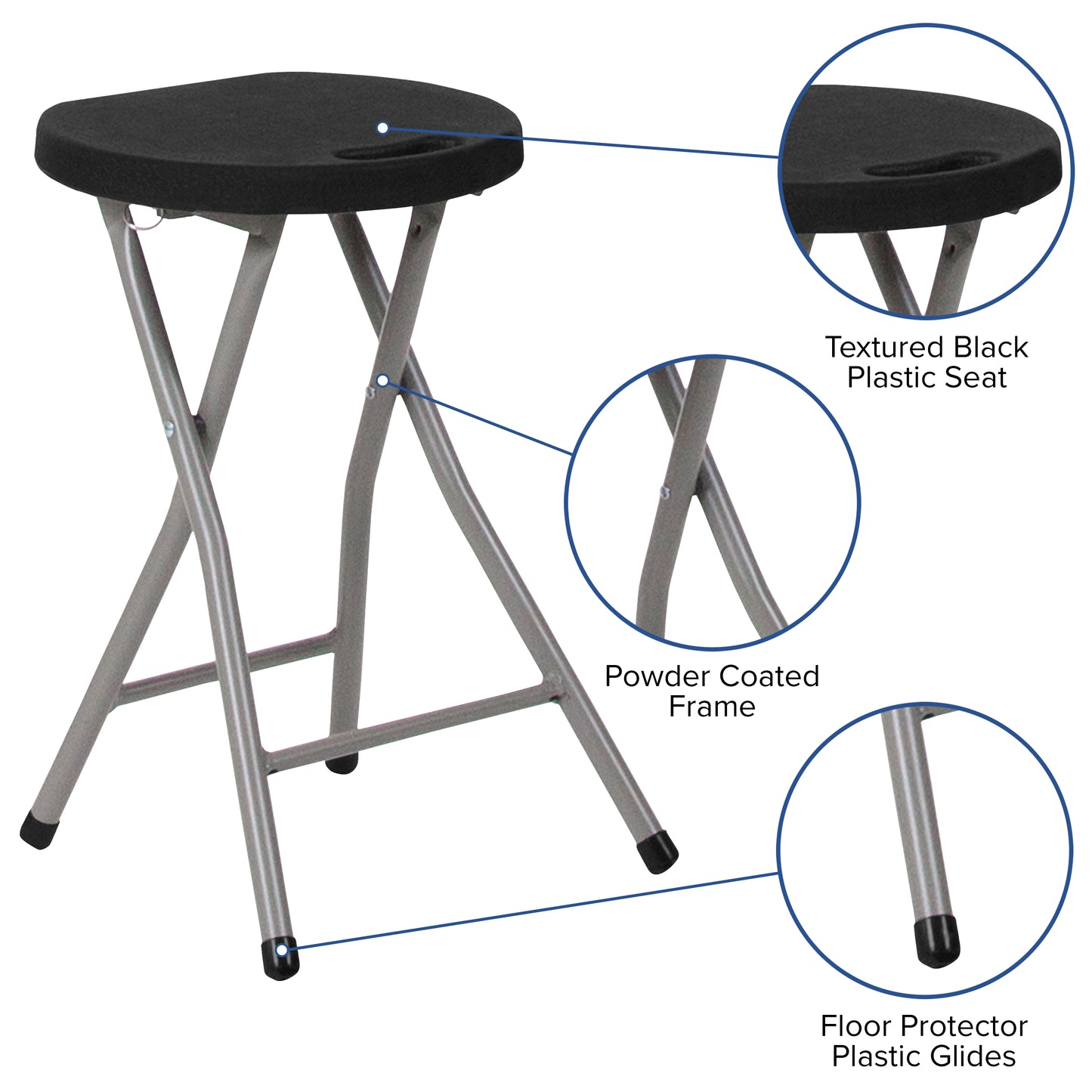 Black Plastic Foldable Stool 2-DAD-YCD-30-GG