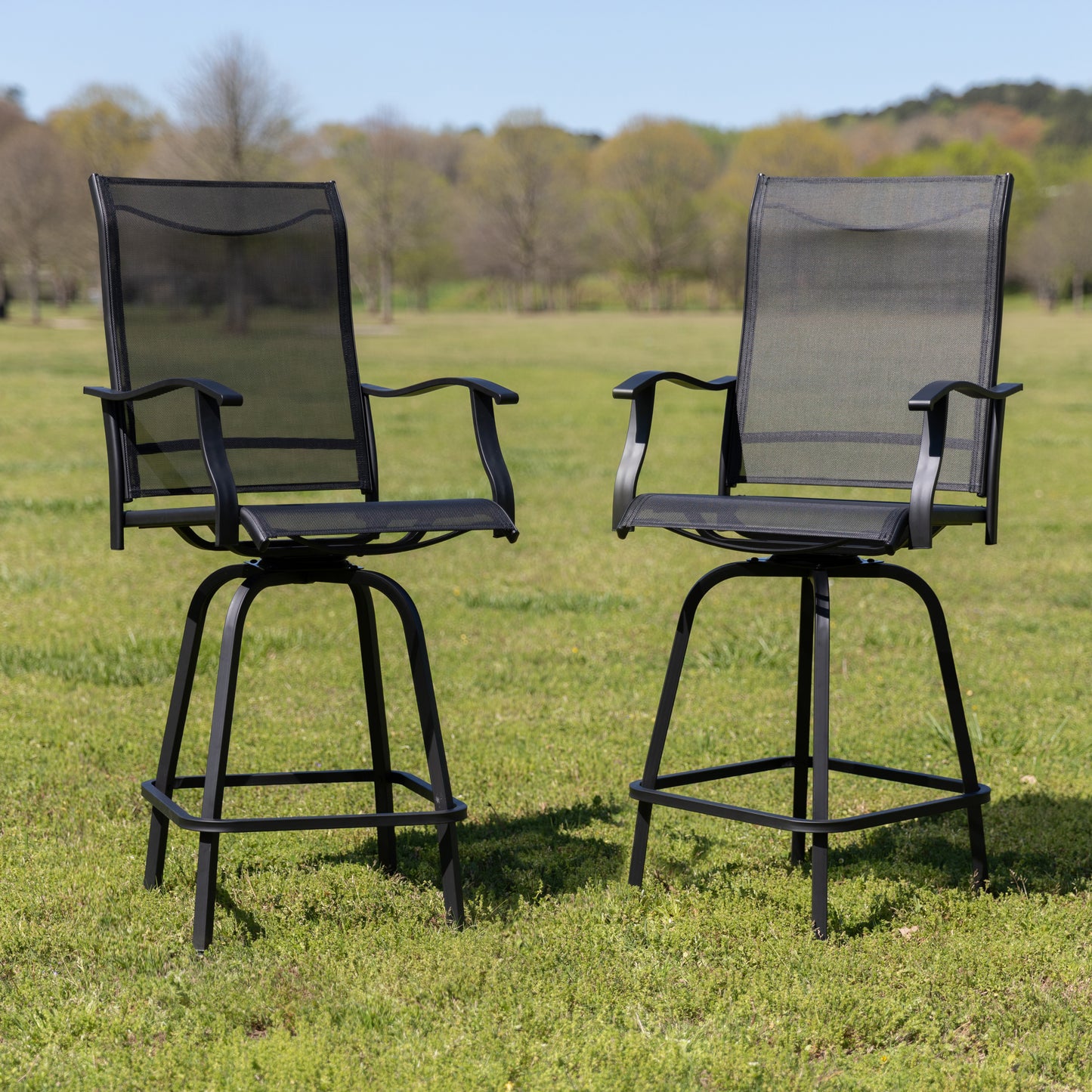 Set of 2 Outdoor Stools - 360 Degree Swivel Bar Stools