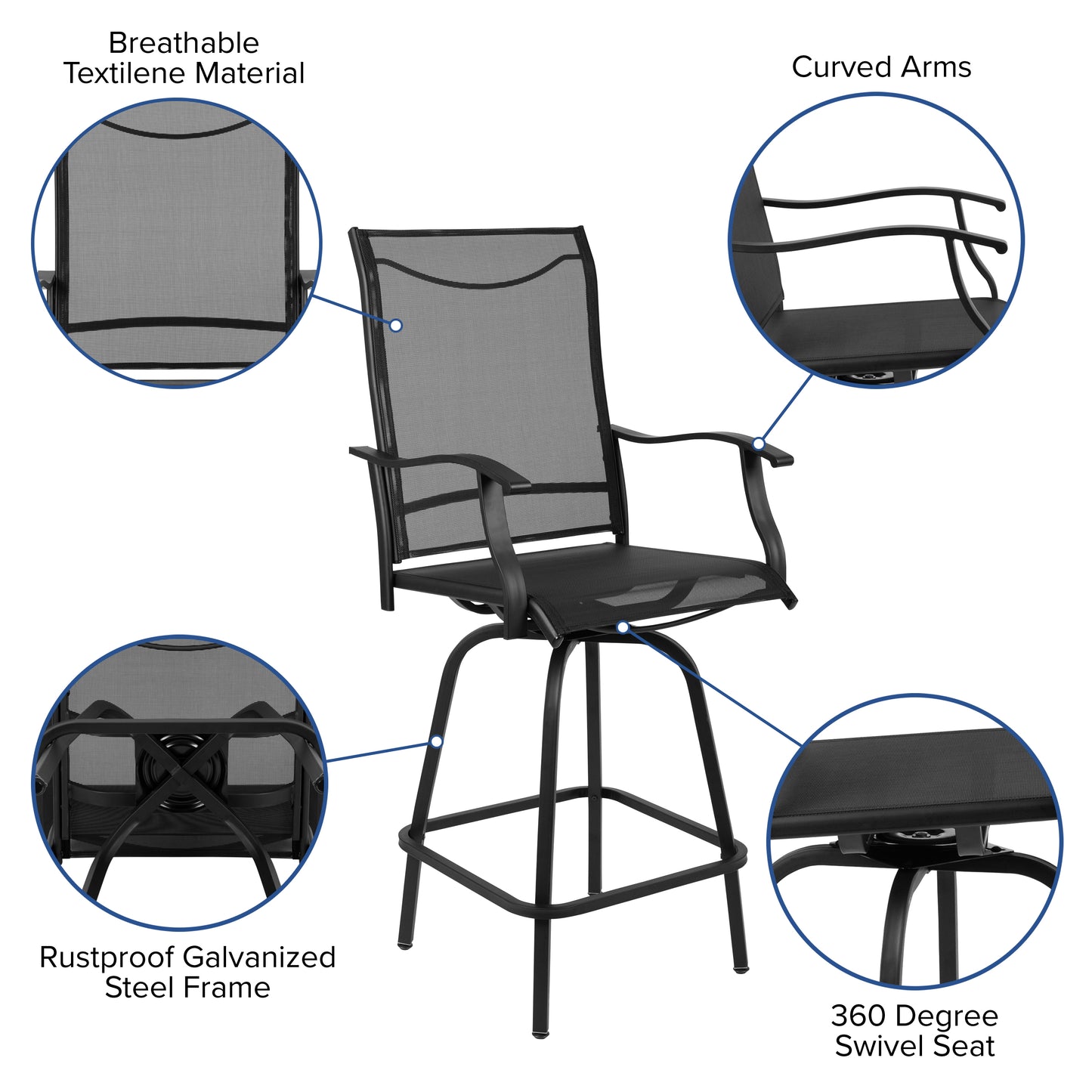 2PK Black Swivel Patio Stool 2-ET-SWVLPTO-30-BK-GG