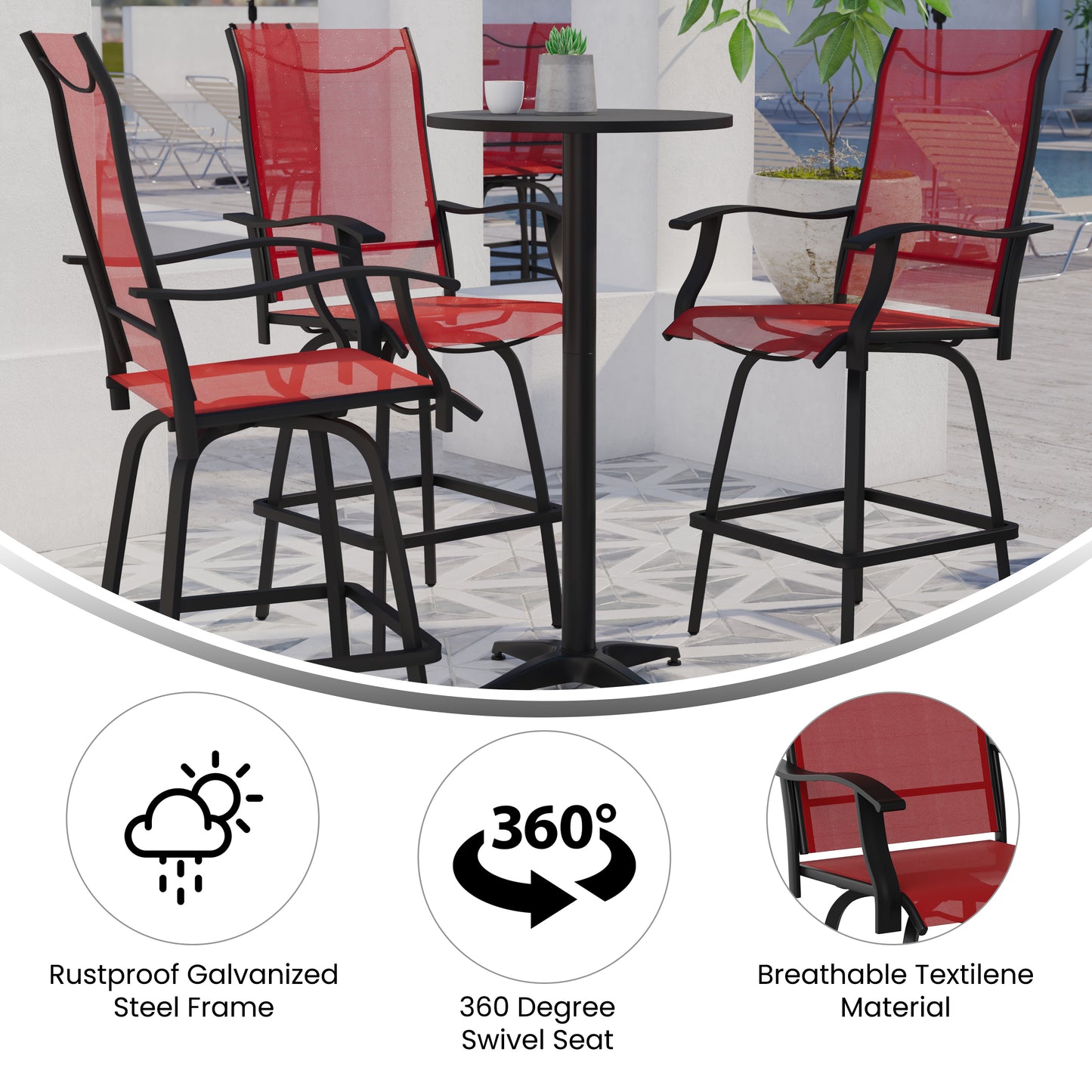 Set of 2 Outdoor Stools - 360 Degree Swivel Bar Stools