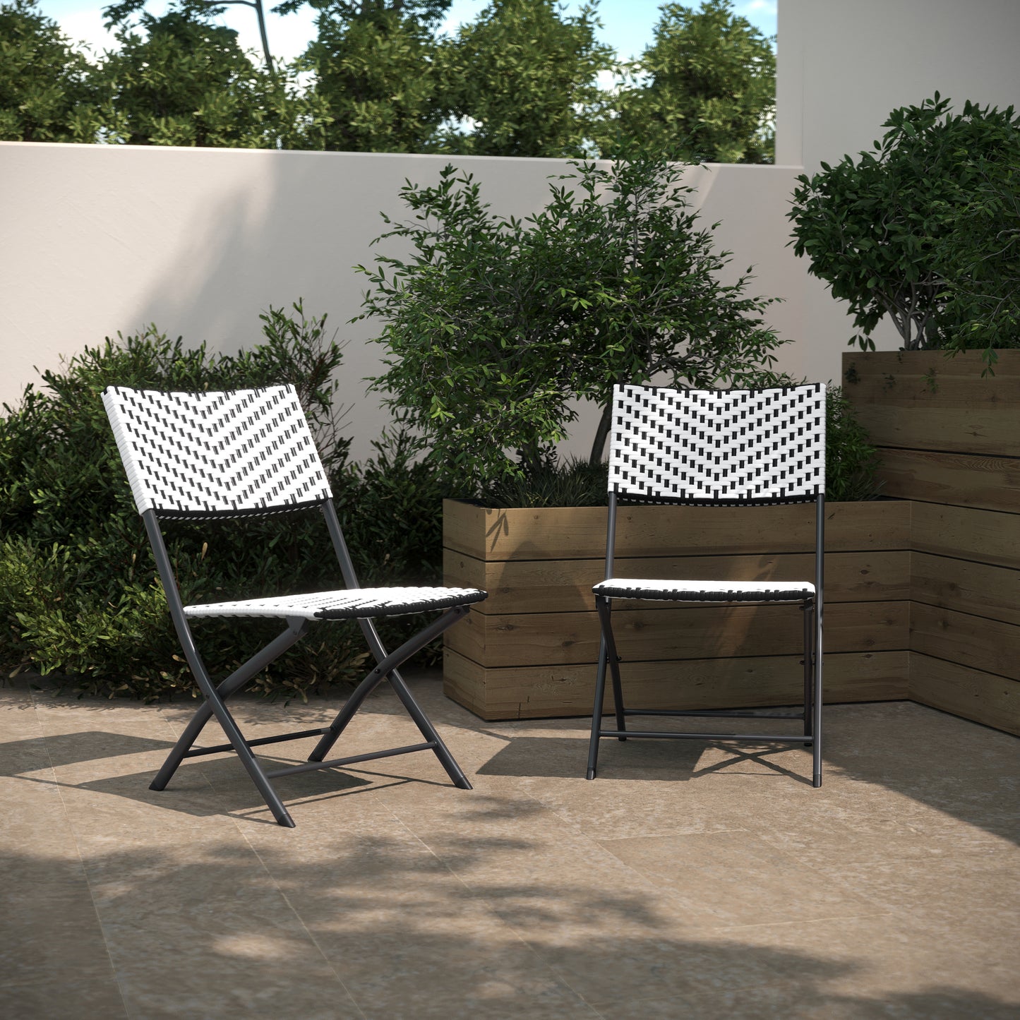 2PK Black/White Folding Chairs 2-FV-FWA086-BLK-WHT-GG