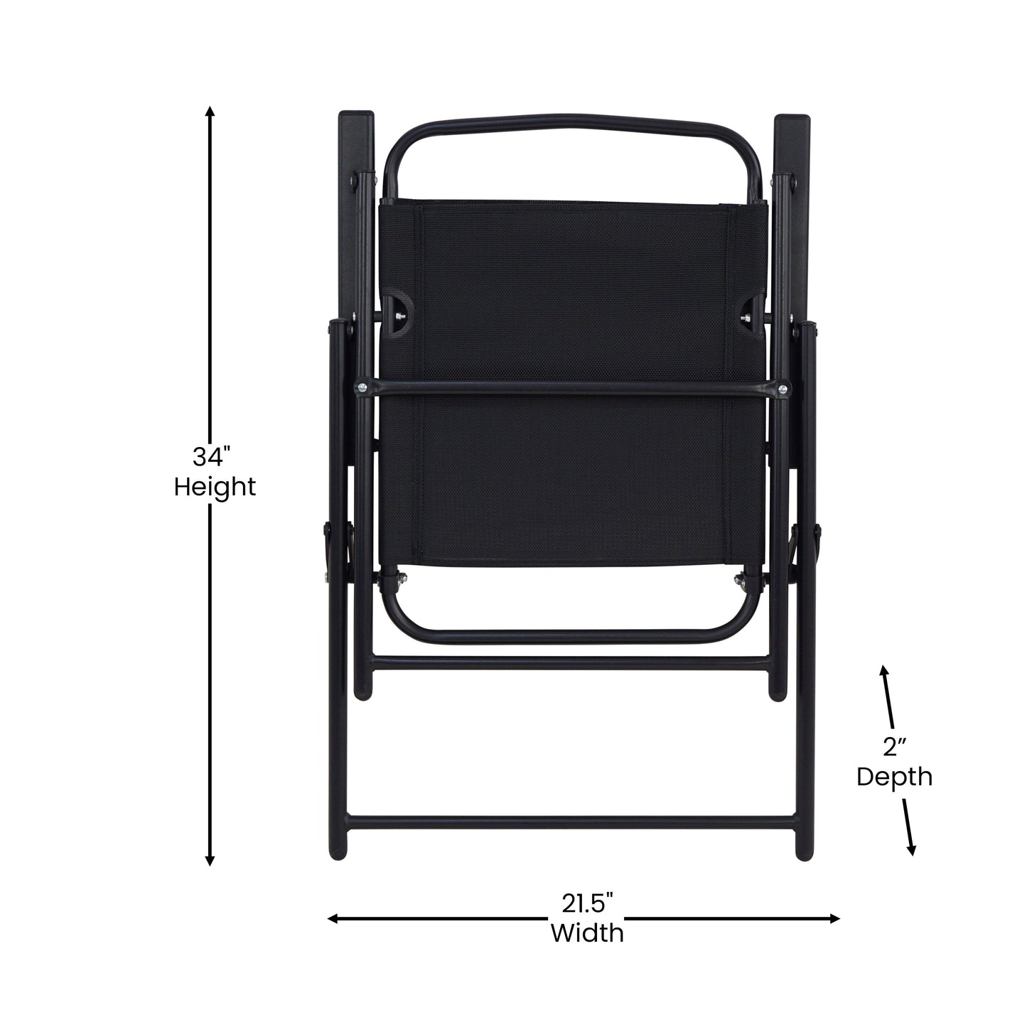 2PK Black Folding Sling Chairs 2-GM-SC098-BK-GG