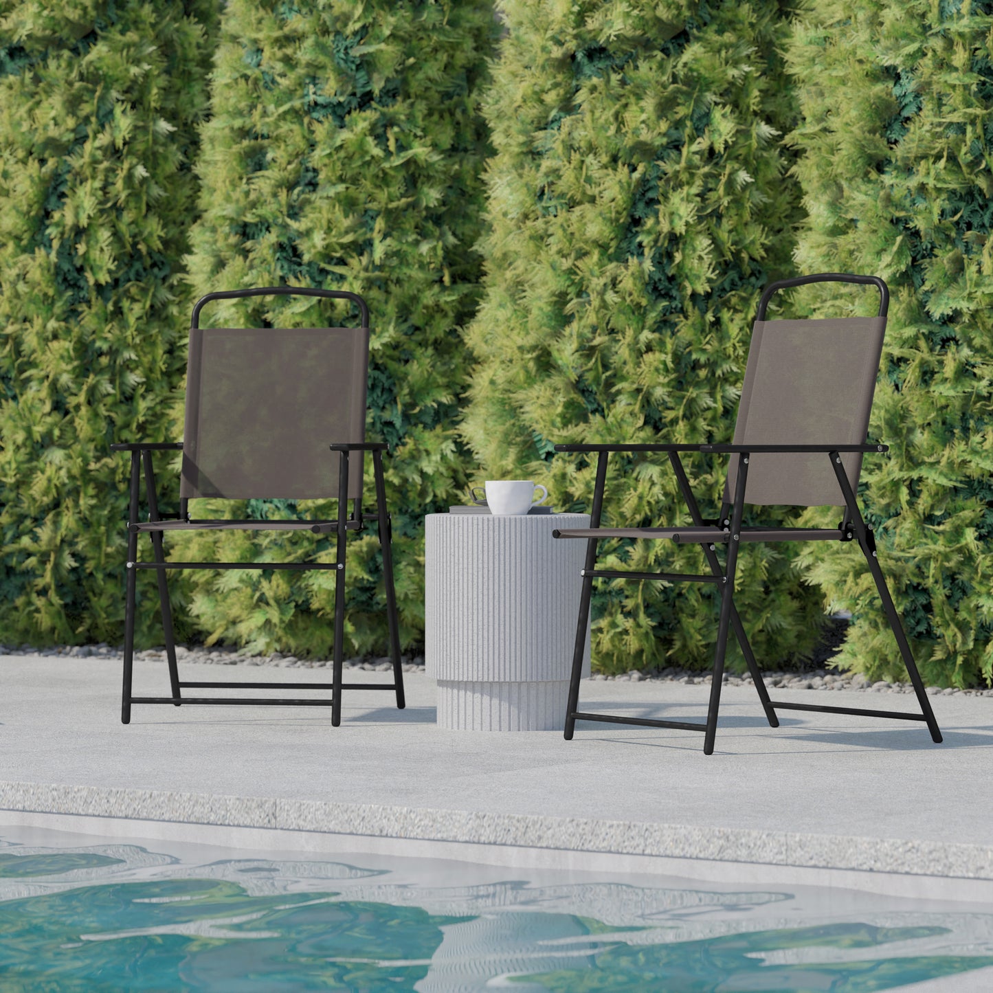 Set of 2 Contemporary Sling Style Patio Chairs with Armrests