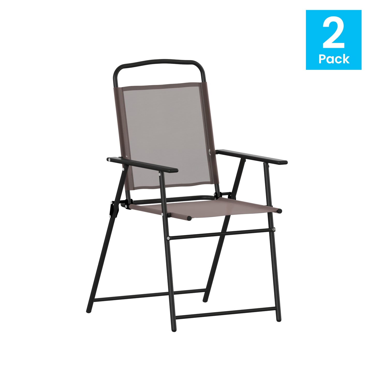 Set of 2 Contemporary Sling Style Patio Chairs with Armrests