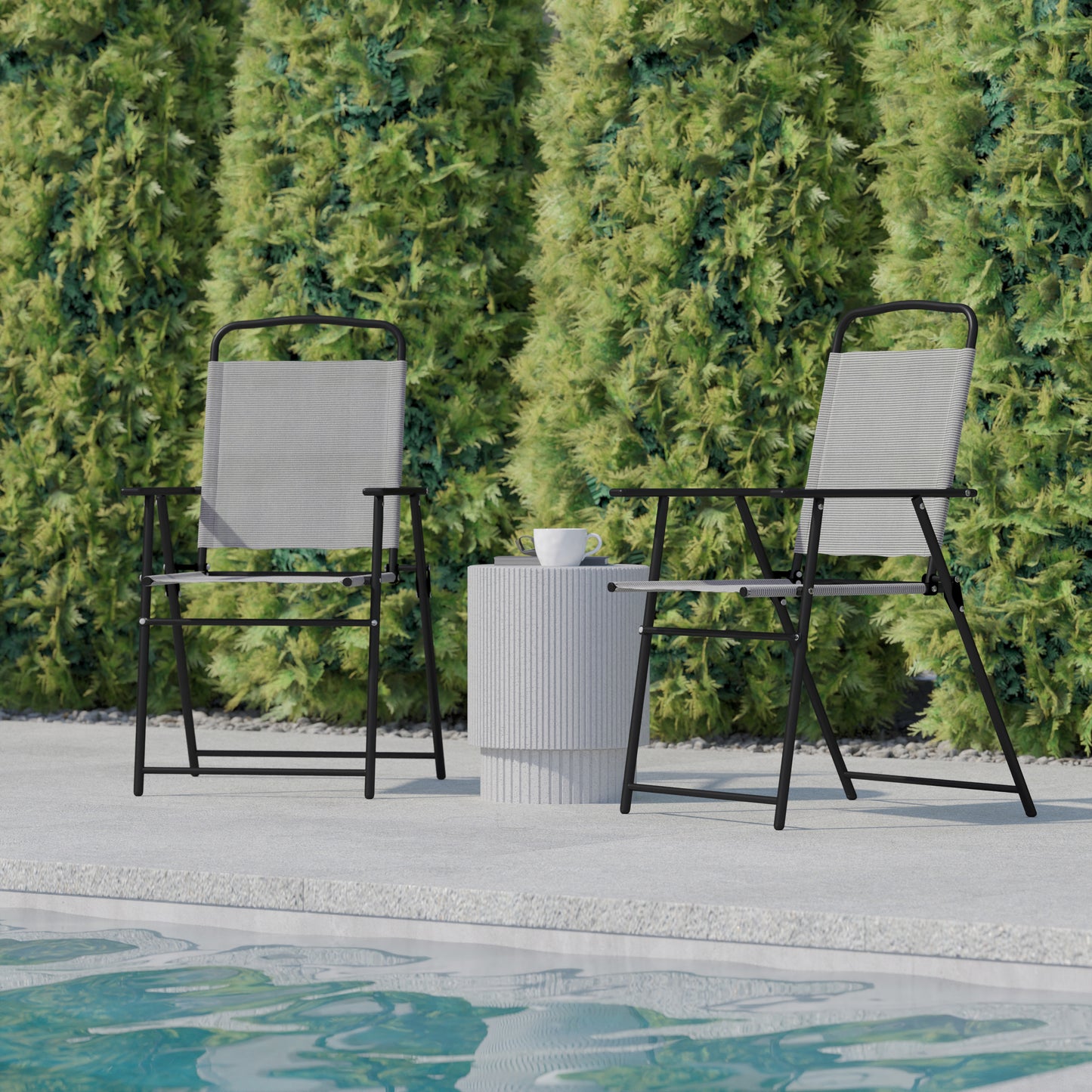 Set of 2 Contemporary Sling Style Patio Chairs with Armrests