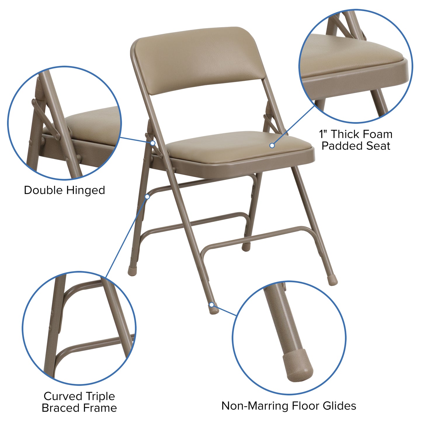 Beige Vinyl Folding Chair 2-HA-MC309AV-BGE-GG