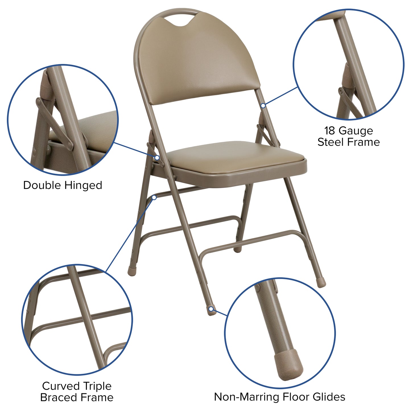 Beige Vinyl Folding Chair 2-HA-MC705AV-3-BGE-GG