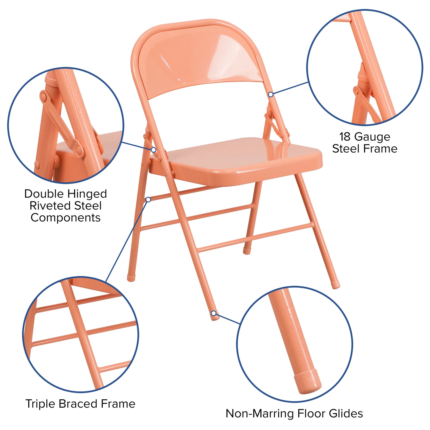 Sedona Coral Folding Chair 2-HF3-CORAL-GG