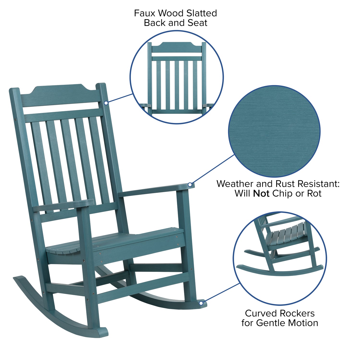 Teal Wood Rocking Chair 2-JJ-C14703-TL-GG