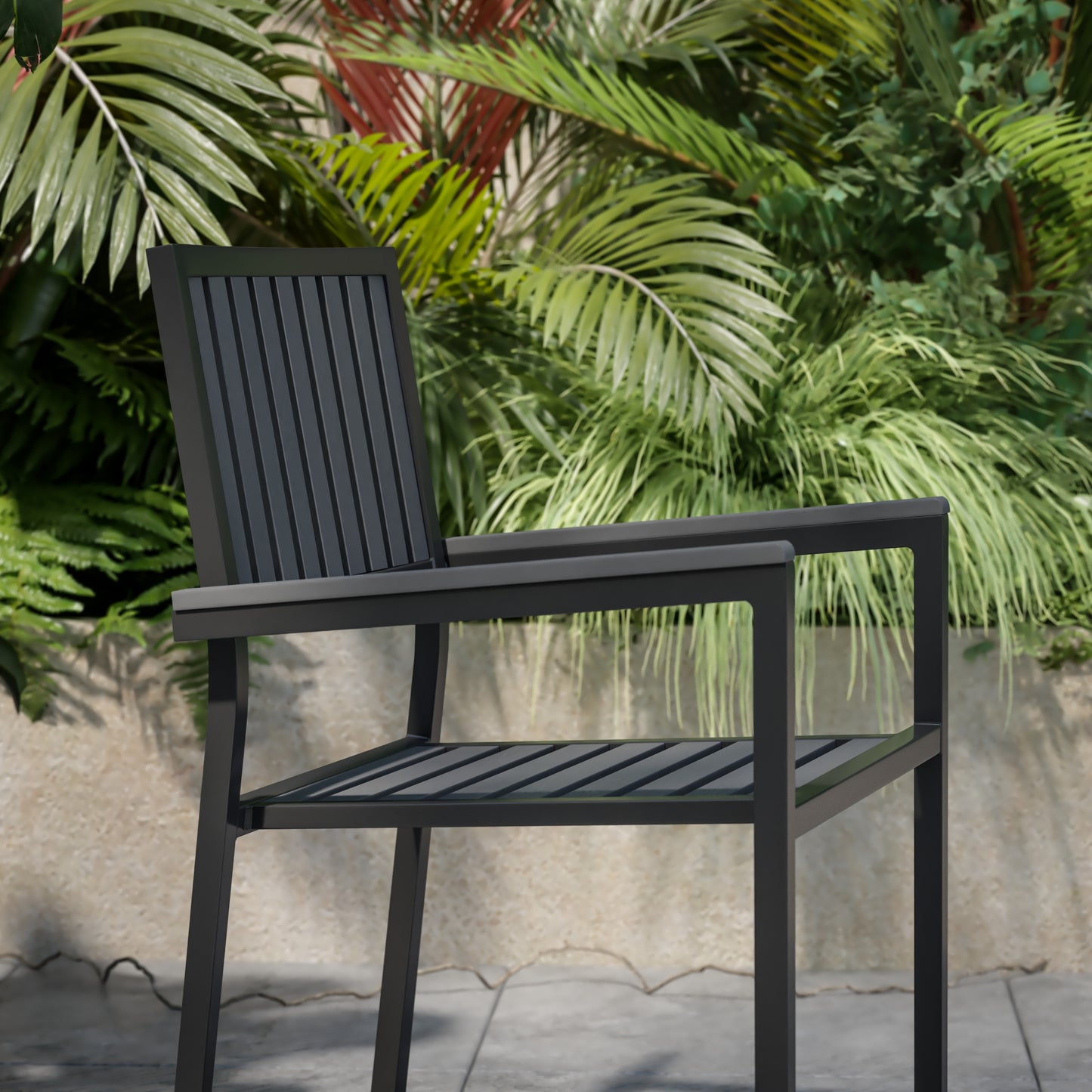 2PK Black Outdoor Patio Chairs 2-SB-A268C-BK-GG