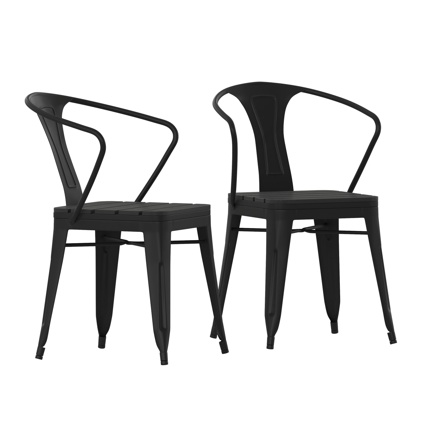 2PK Black Steel Patio Chairs 2-SB-T11C-BK-GG