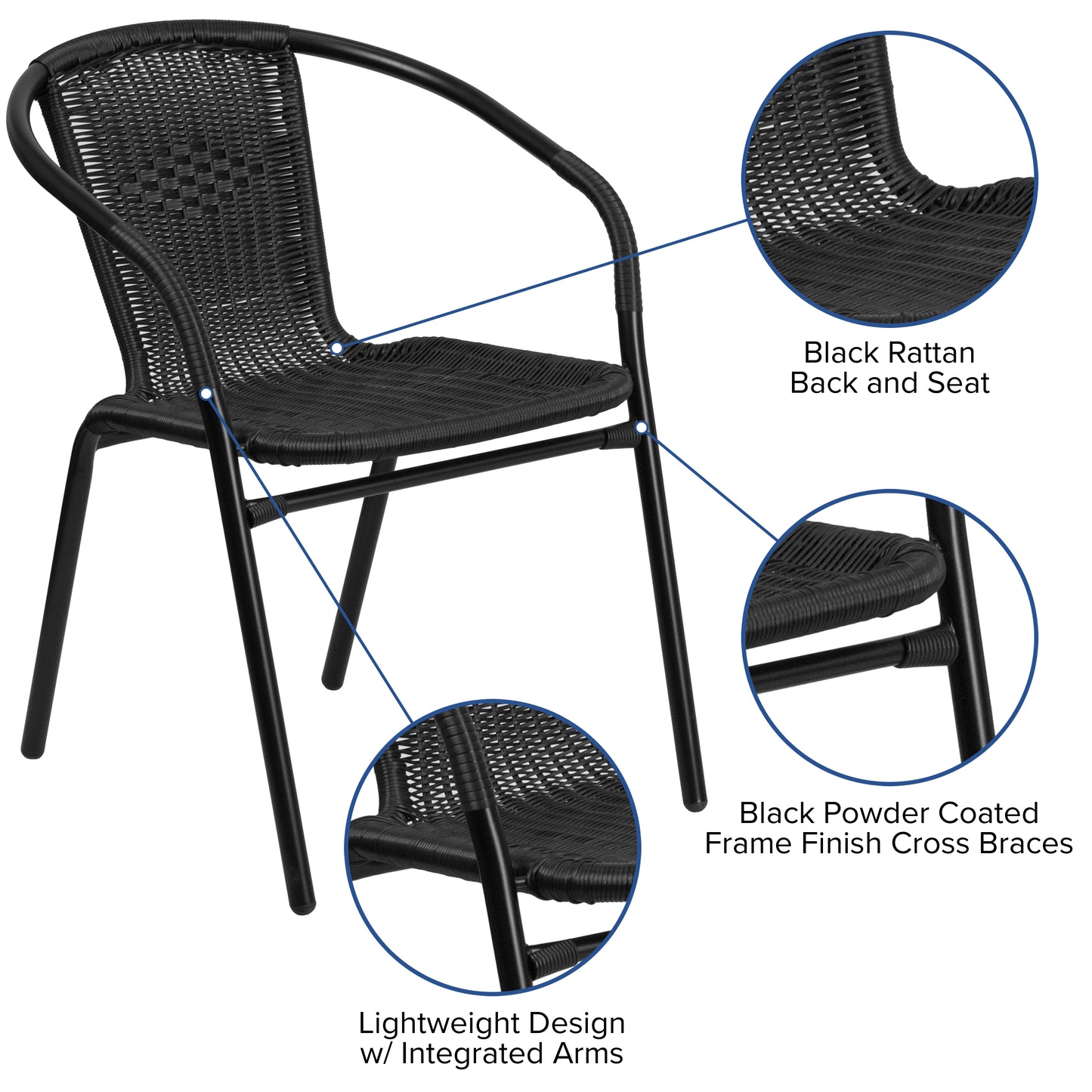 Black Rattan Stack Chair 2-TLH-037-BK-GG