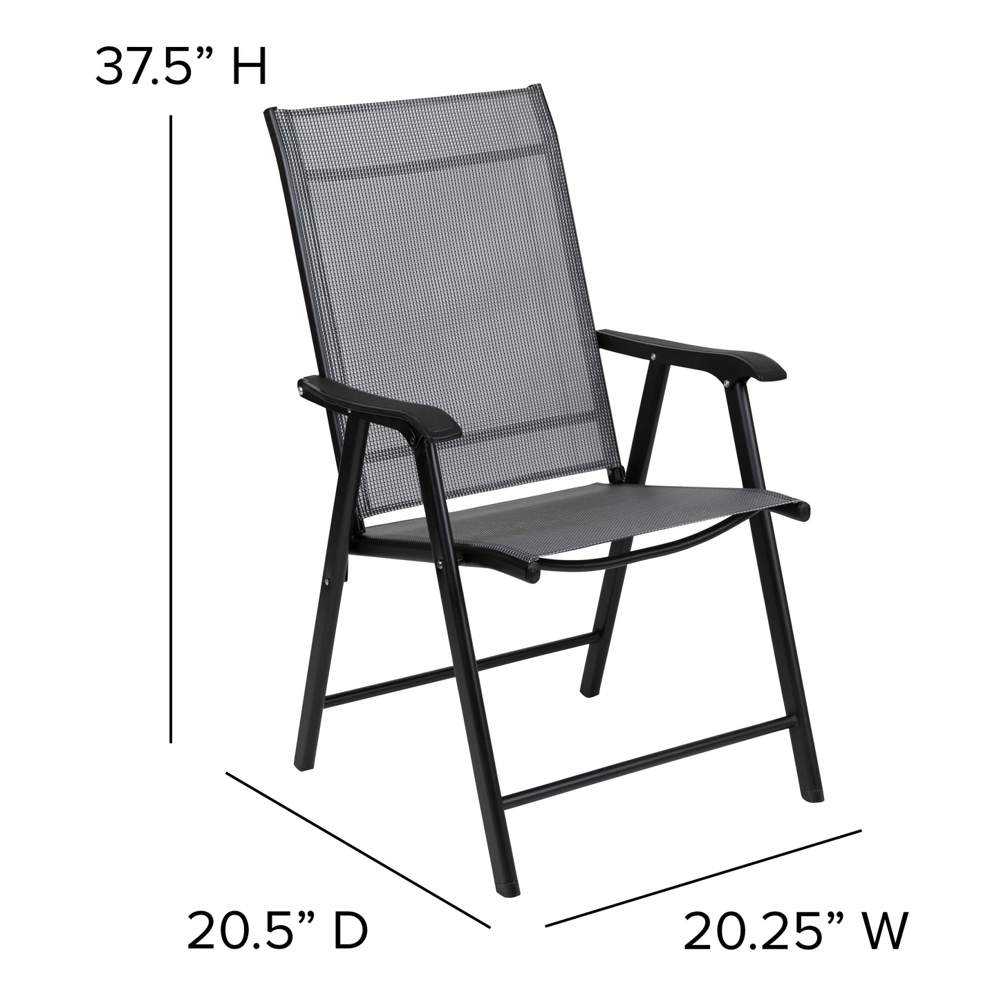 2PK GY/BK Folding Patio Chair 2-TLH-SC-044-B-GG