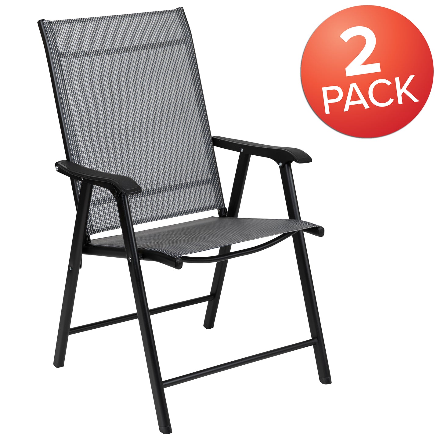 2PK GY/BK Folding Patio Chair 2-TLH-SC-044-B-GG