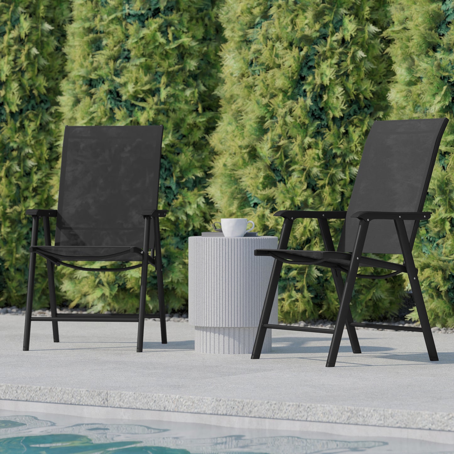 2PK BK/BK Folding Patio Chair 2-TLH-SC-044-BKBK-GG