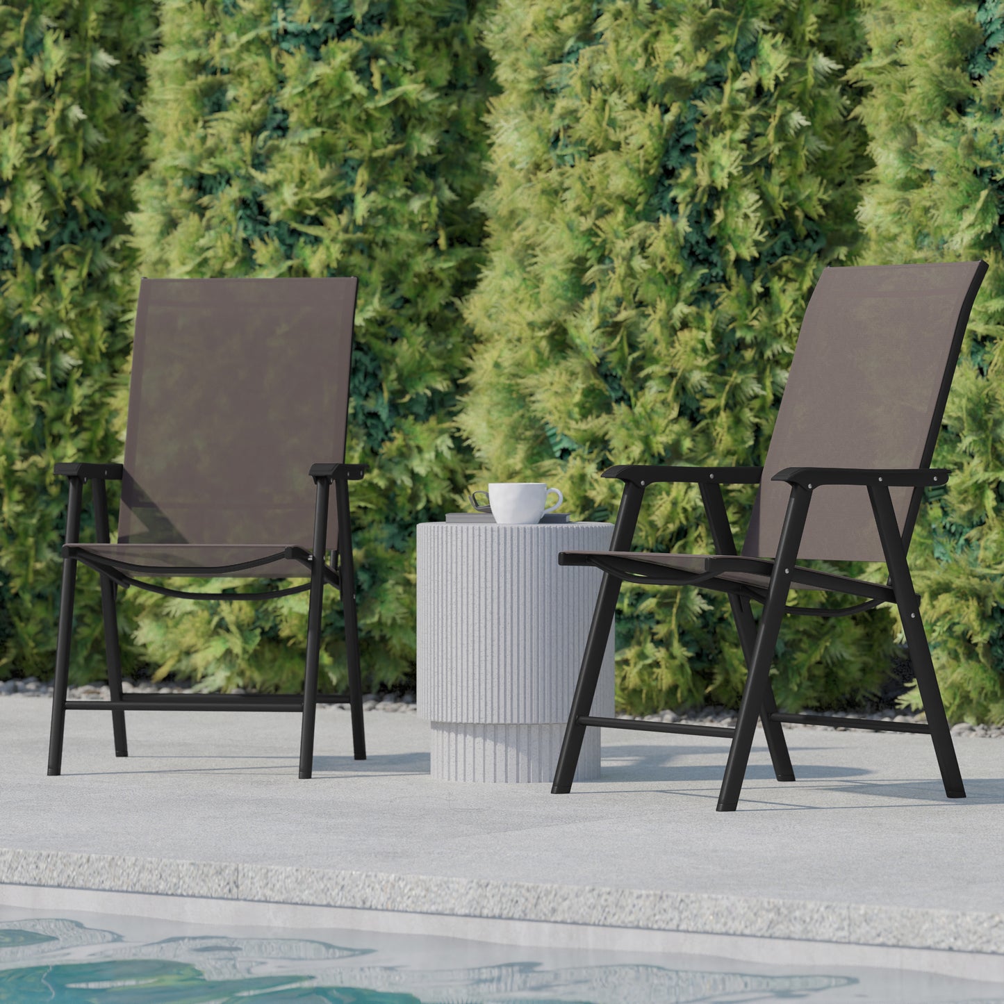 2PK BR/BK Folding Patio Chair 2-TLH-SC-044-BR-GG