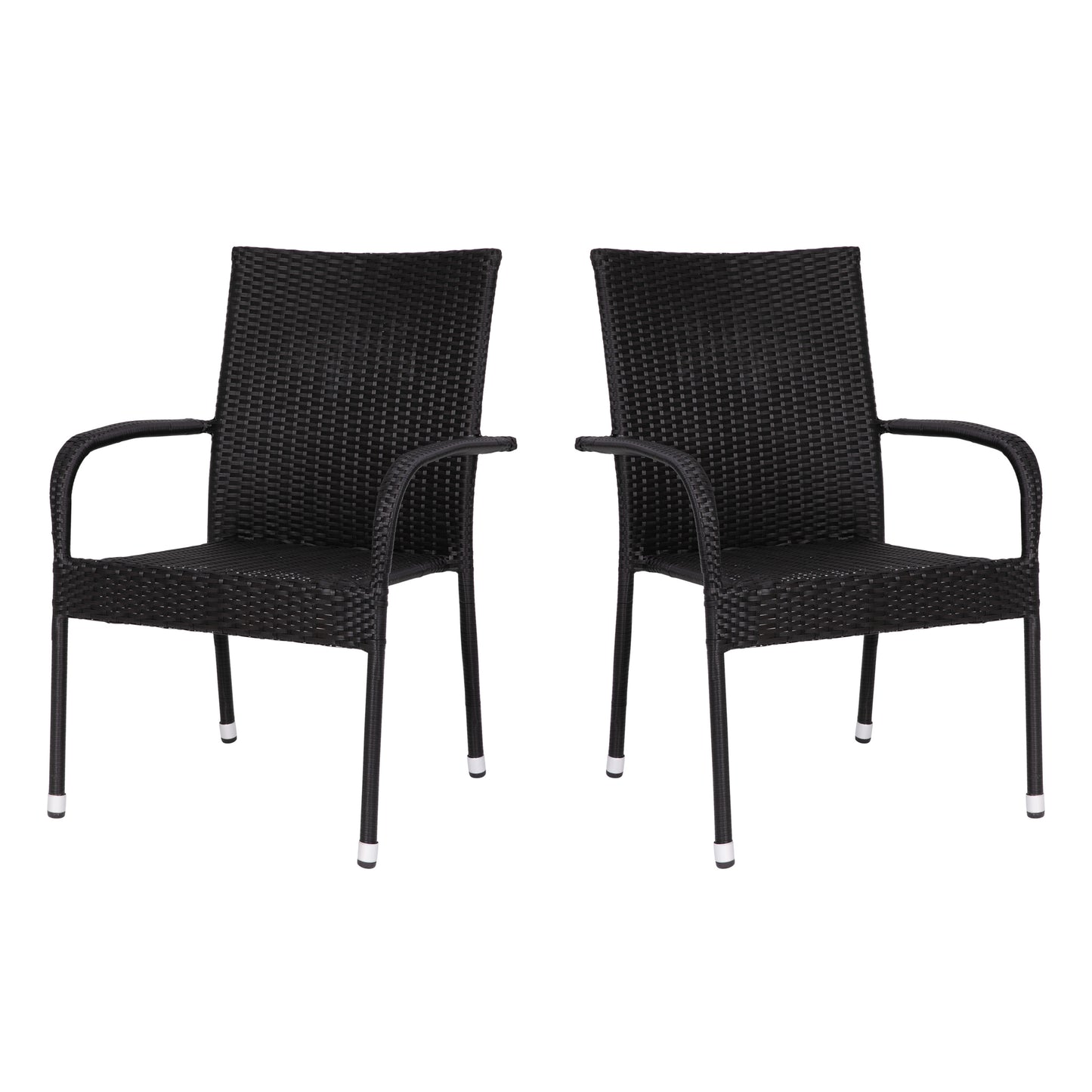 Modern Indoor/Outdoor Stackable Wicker Patio Chairs with Arms - Set of 2