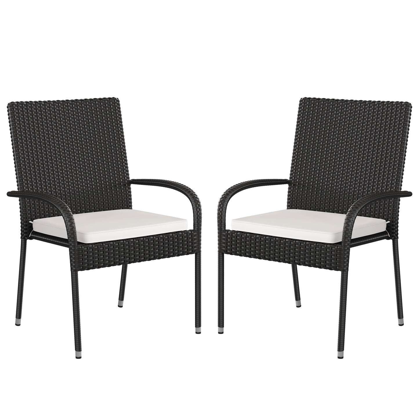 Contemporary Set of 2 Indoor/Outdoor PE Wicker Patio Chairs with Seat Cushions