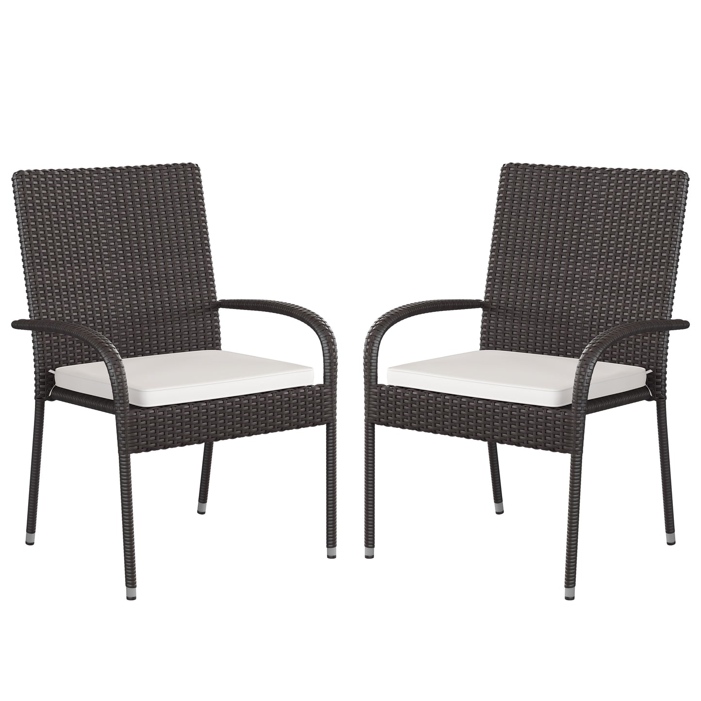 Contemporary Set of 2 Indoor/Outdoor PE Wicker Patio Chairs with Seat Cushions