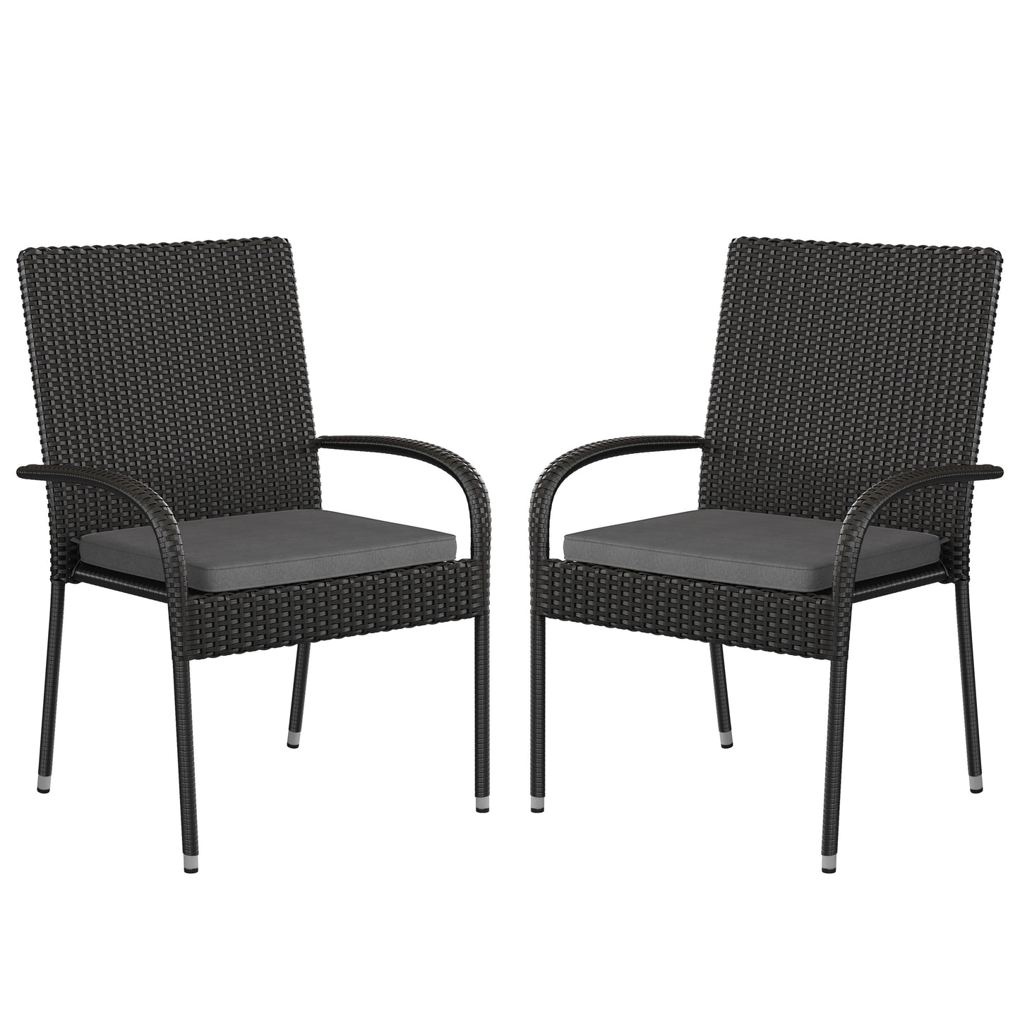 Contemporary Set of 2 Indoor/Outdoor PE Wicker Patio Chairs with Seat Cushions