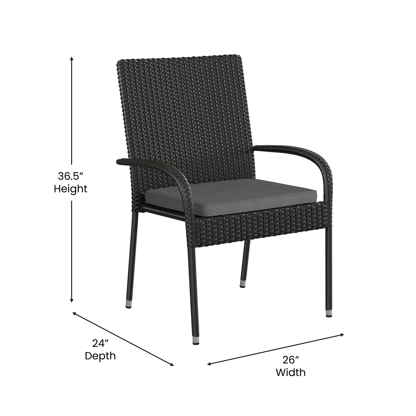 2PK Black Patio Chairs 2-TW-3WBE073-CU01GY-BK-GG