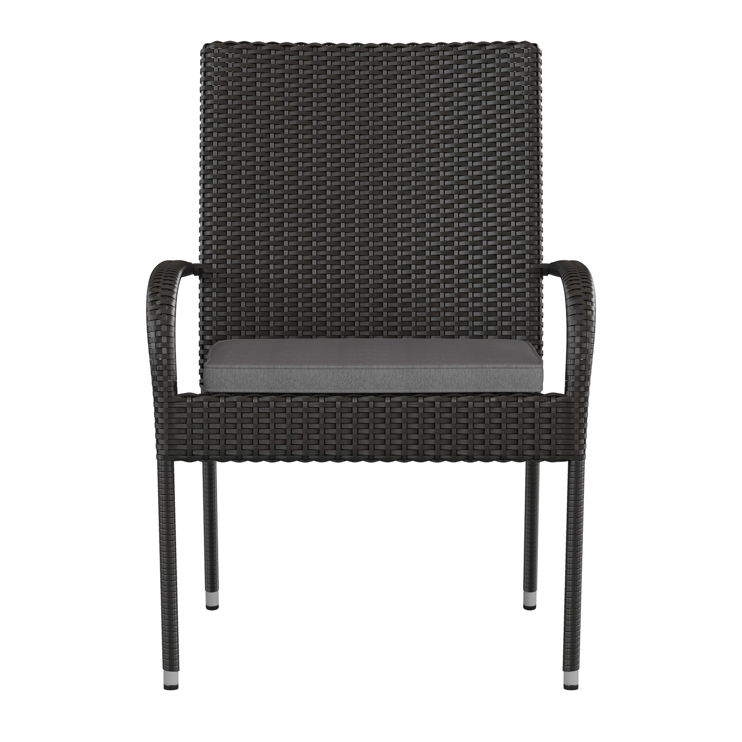 Contemporary Set of 2 Indoor/Outdoor PE Wicker Patio Chairs with Seat Cushions