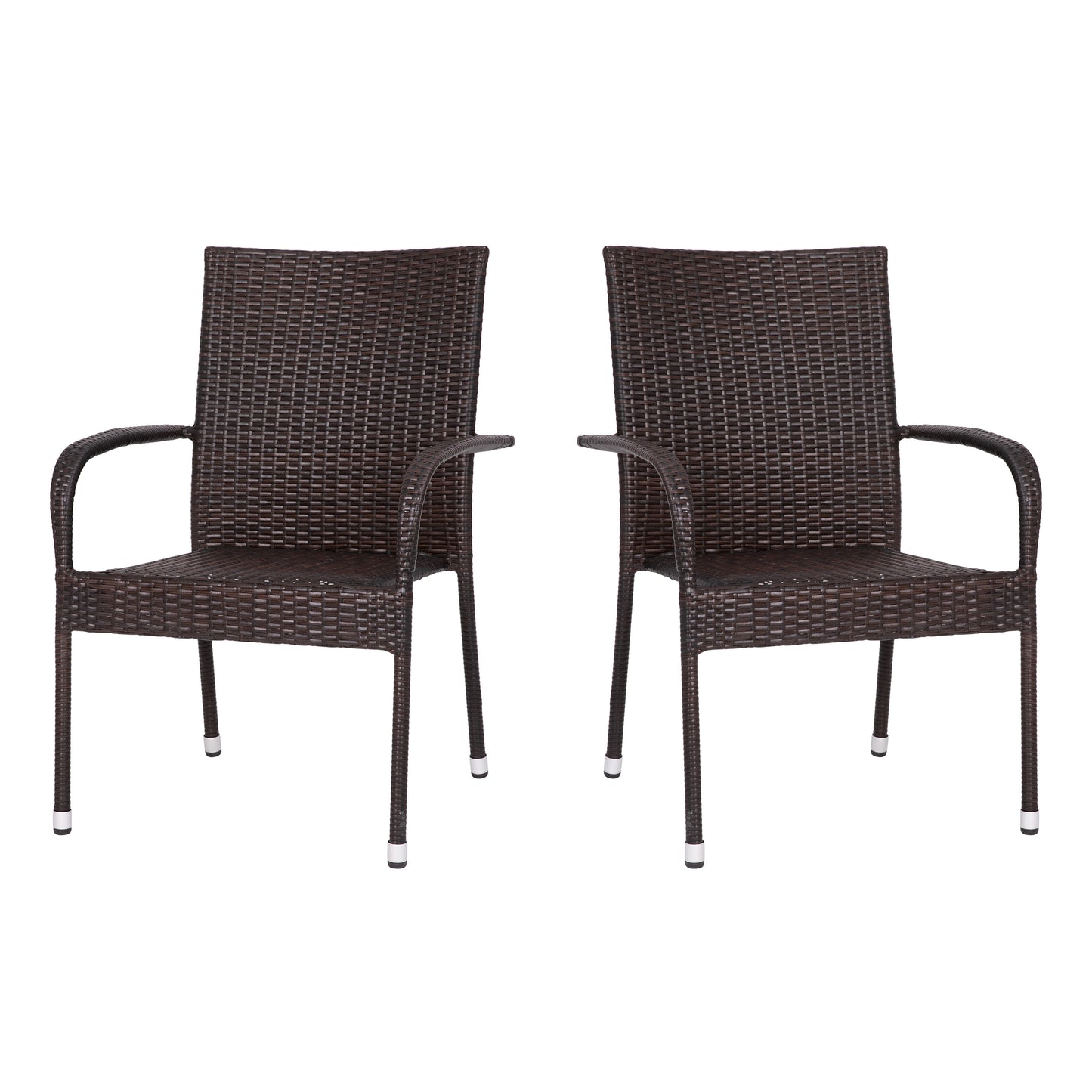 Modern Indoor/Outdoor Stackable Wicker Patio Chairs with Arms - Set of 2