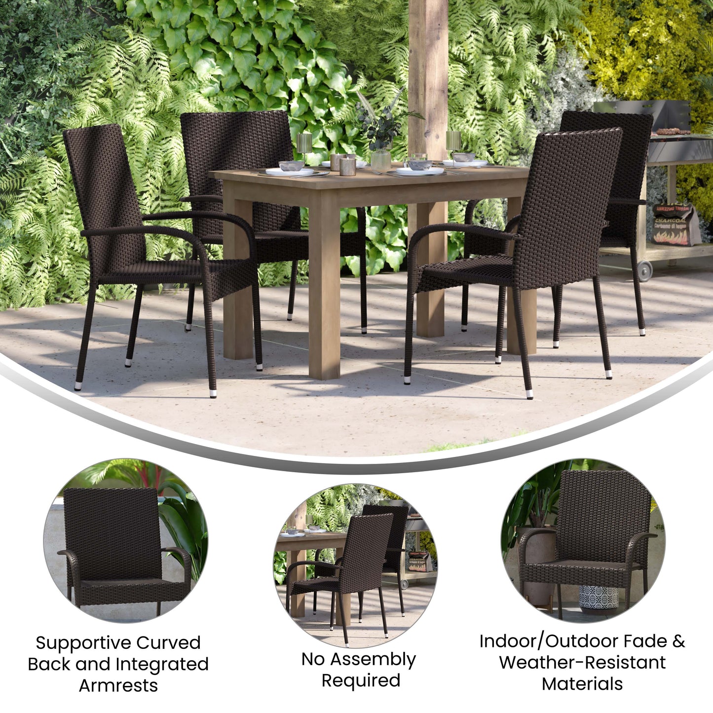 2PK Espresso Patio Armchairs 2-TW-3WBE073-ESP-GG