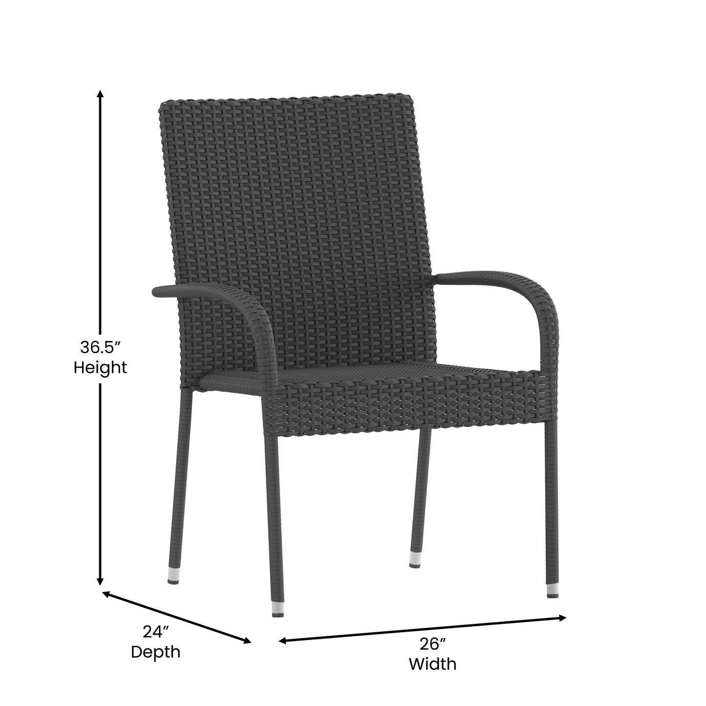 Modern Indoor/Outdoor Stackable Wicker Patio Chairs with Arms - Set of 2