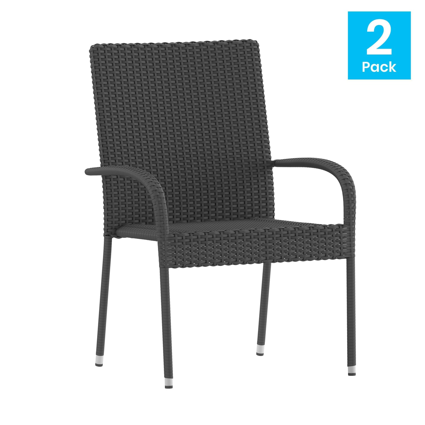 Modern Indoor/Outdoor Stackable Wicker Patio Chairs with Arms - Set of 2