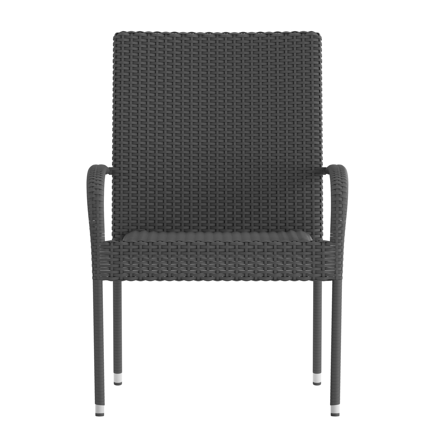 Modern Indoor/Outdoor Stackable Wicker Patio Chairs with Arms - Set of 2