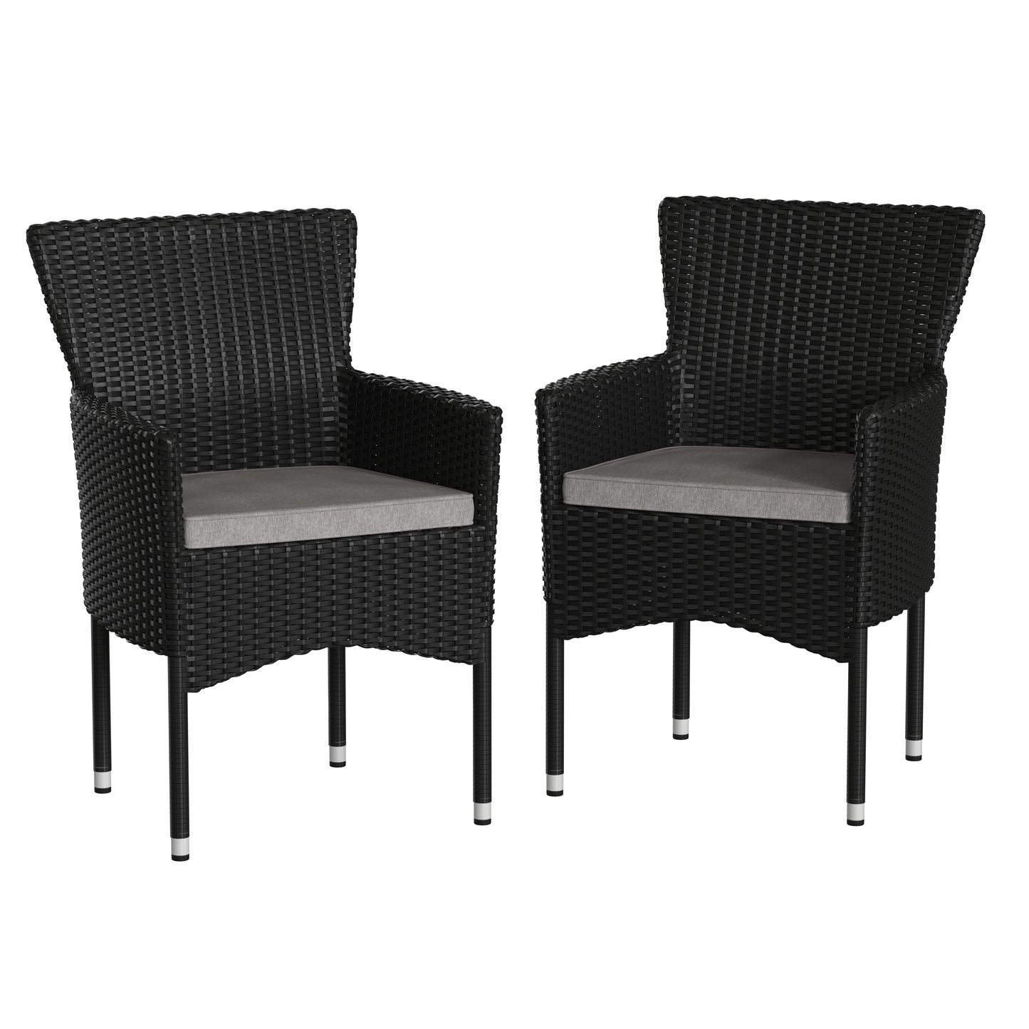 Modern Indoor/Outdoor Wicker Patio Chairs with Cushions - Set of 2