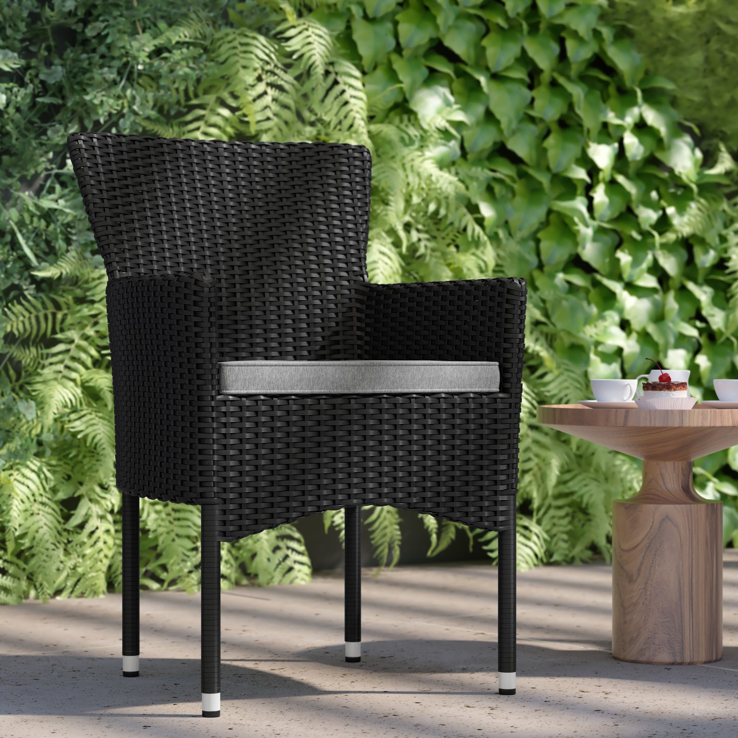 Modern Indoor/Outdoor Wicker Patio Chairs with Cushions - Set of 2