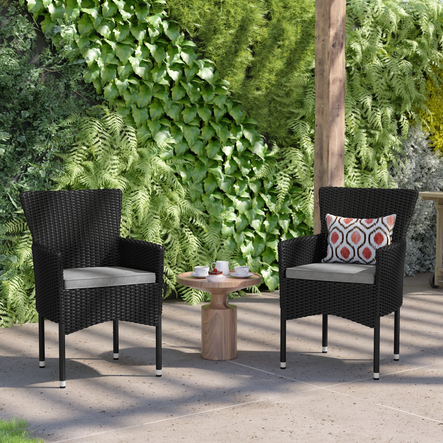 Modern Indoor/Outdoor Wicker Patio Chairs with Cushions - Set of 2