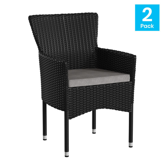 Modern Indoor/Outdoor Wicker Patio Chairs with Cushions - Set of 2