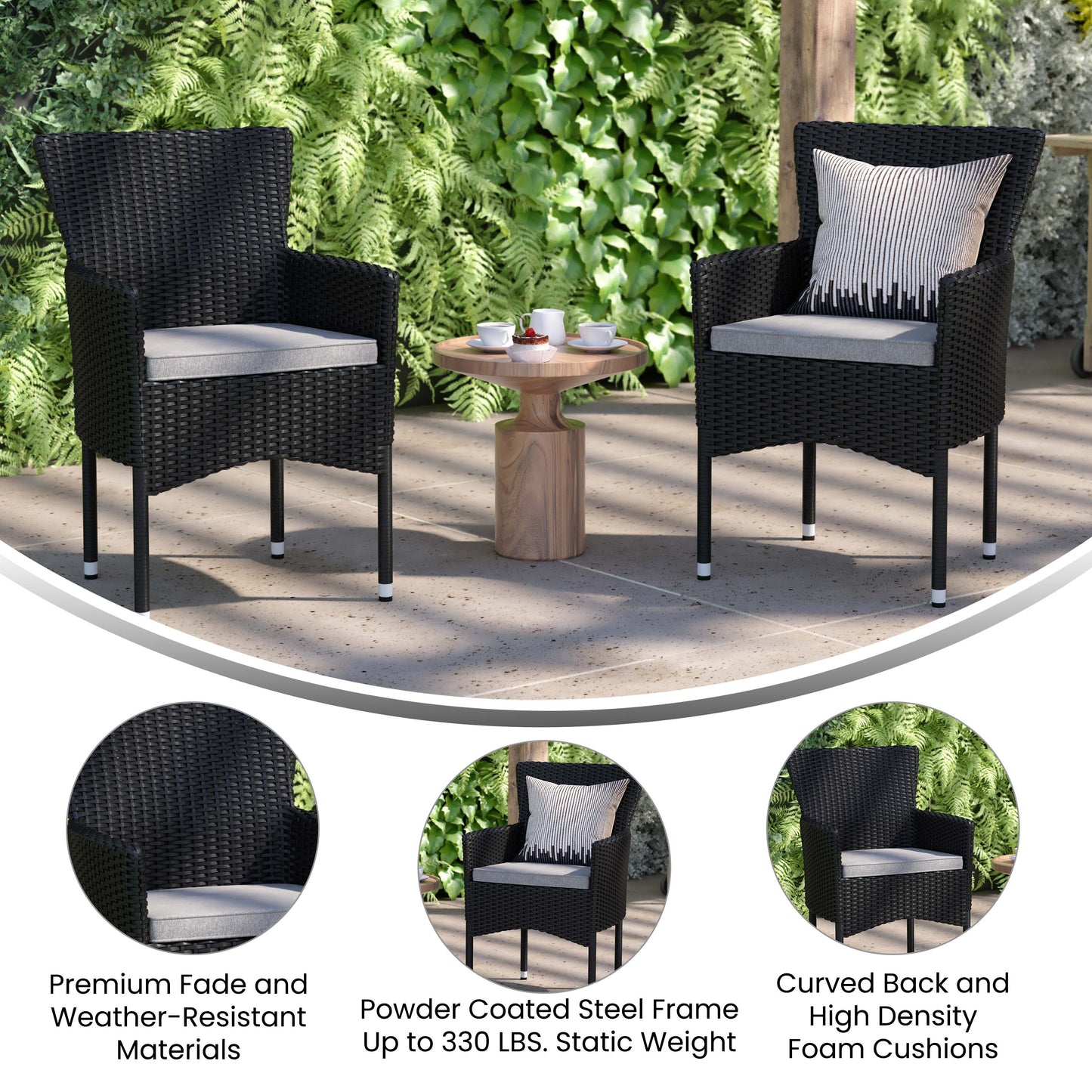 Modern Indoor/Outdoor Wicker Patio Chairs with Cushions - Set of 2