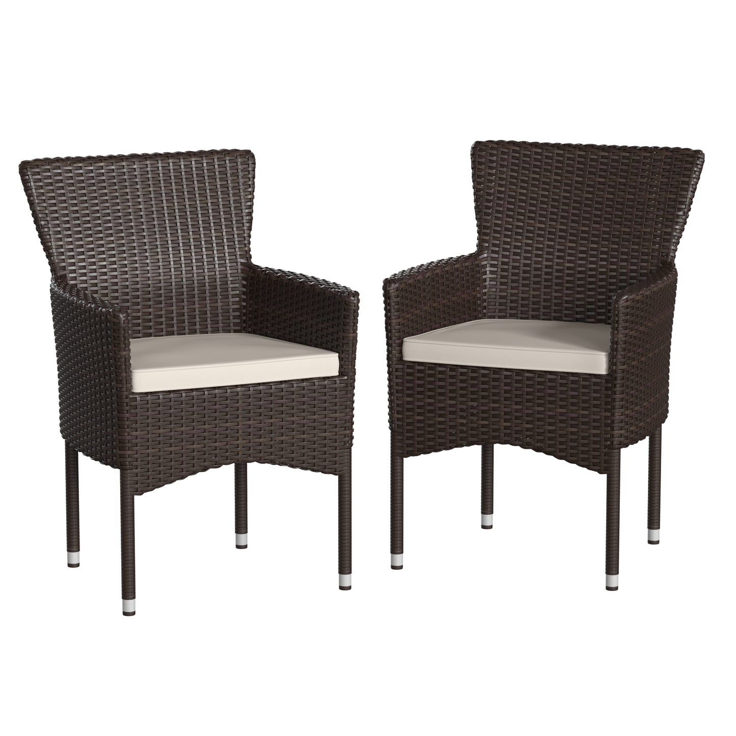 Modern Indoor/Outdoor Wicker Patio Chairs with Cushions - Set of 2