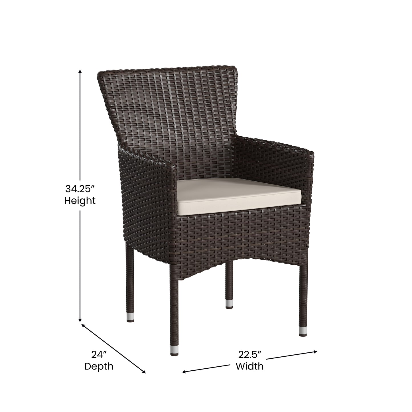 2PK Espresso Patio Armchairs 2-TW-3WBE074-BR-GG