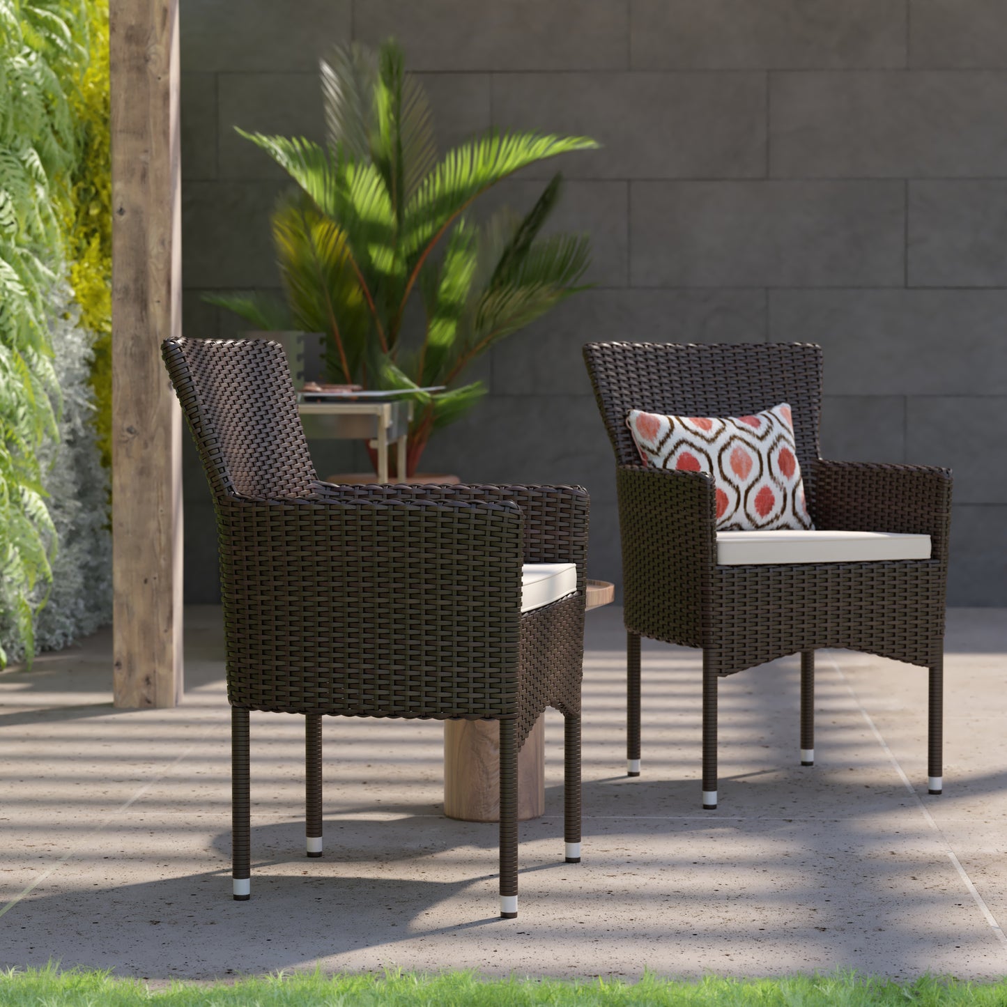 2PK Espresso Patio Armchairs 2-TW-3WBE074-BR-GG