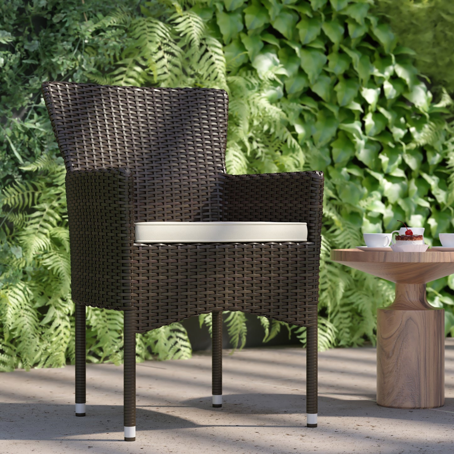 Modern Indoor/Outdoor Wicker Patio Chairs with Cushions - Set of 2