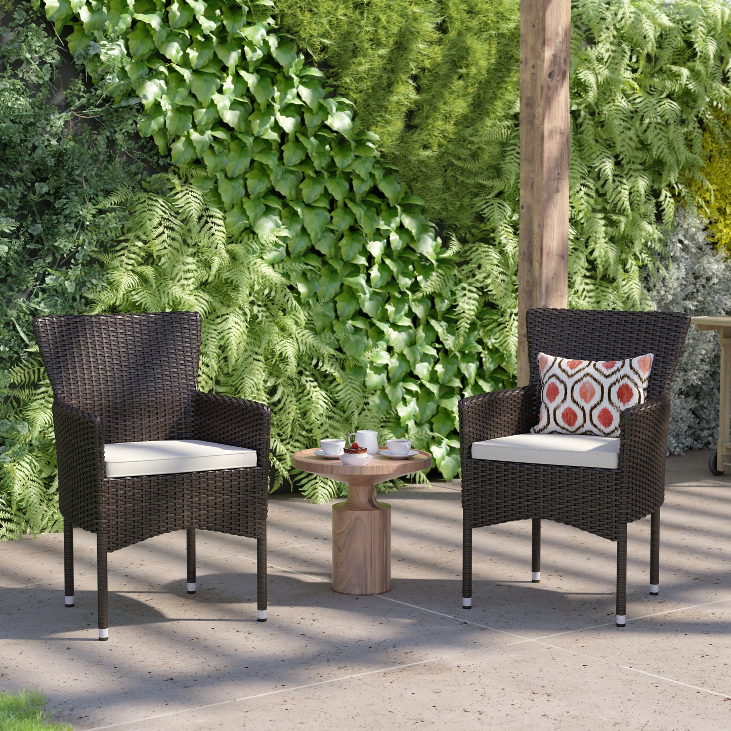 Modern Indoor/Outdoor Wicker Patio Chairs with Cushions - Set of 2