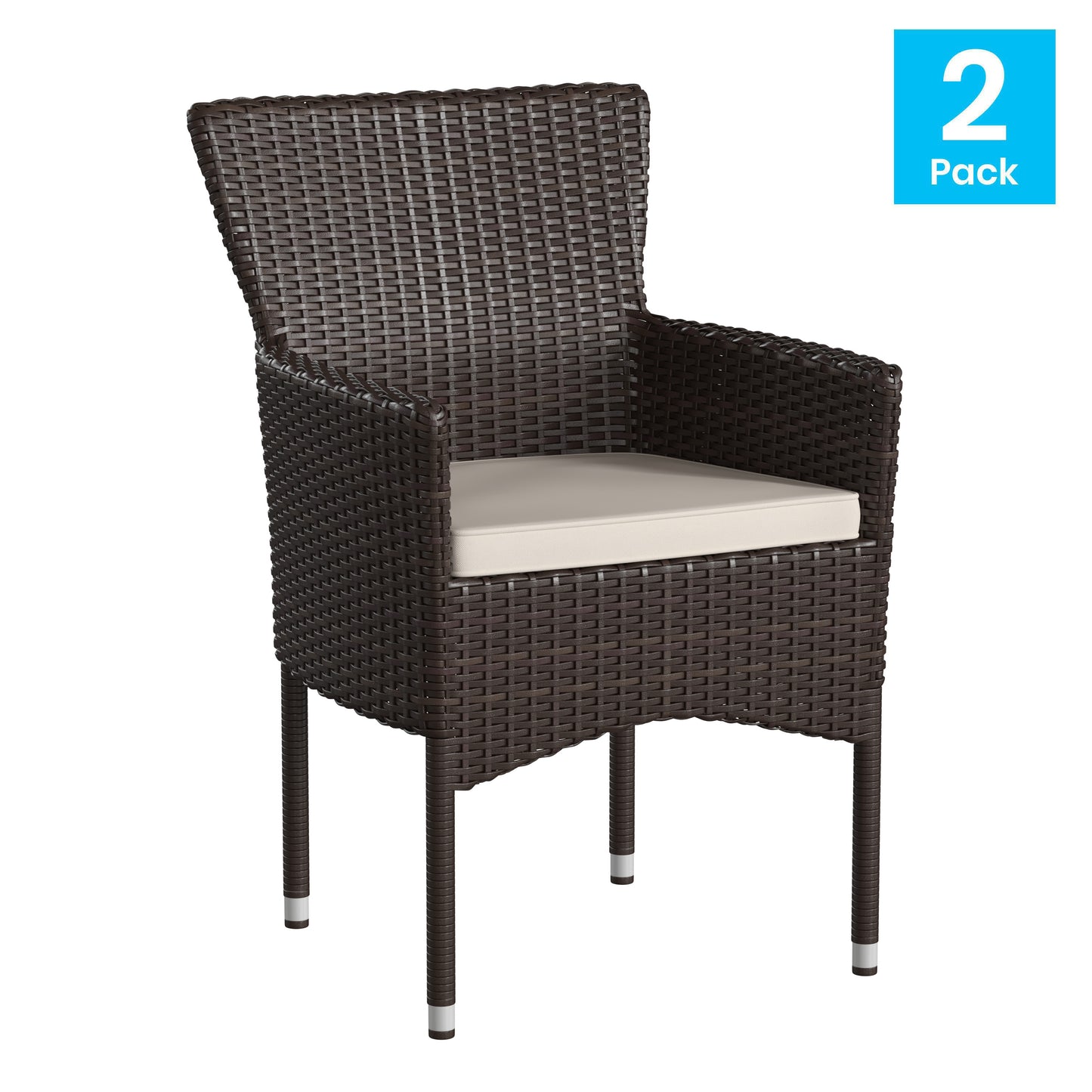 Modern Indoor/Outdoor Wicker Patio Chairs with Cushions - Set of 2