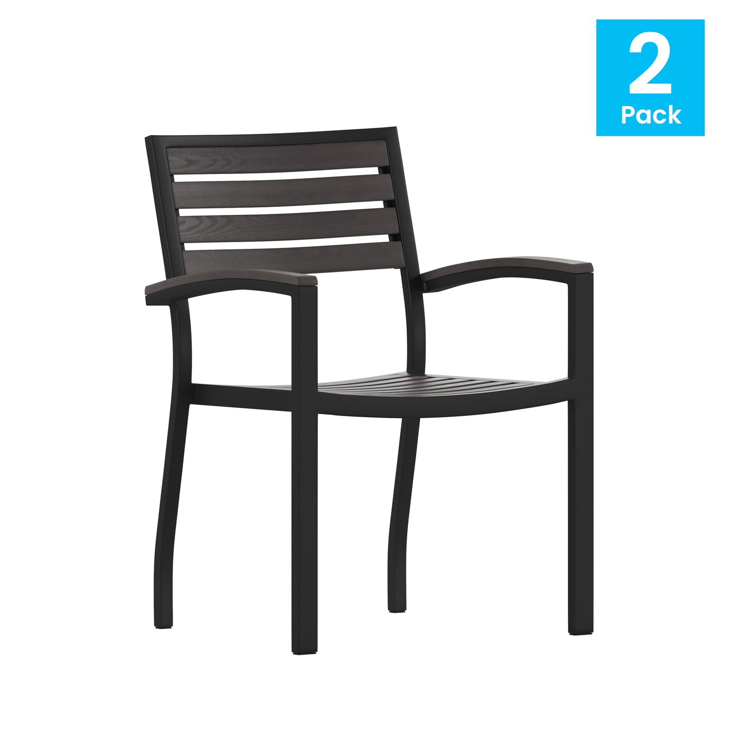 2PK Gray Faux Teak Deck Chairs 2-XU-DG-HW6006-GY-GG