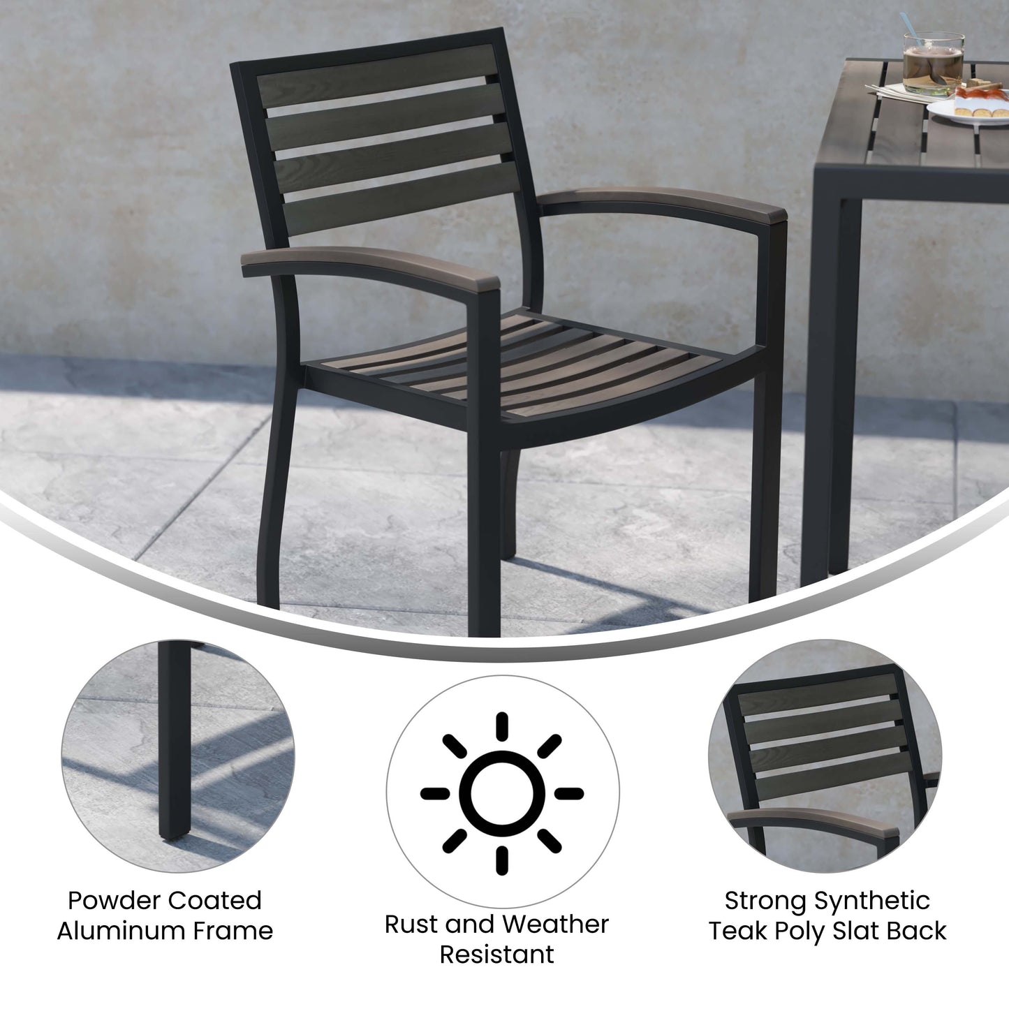 2PK Gray Faux Teak Deck Chairs 2-XU-DG-HW6006-GY-GG