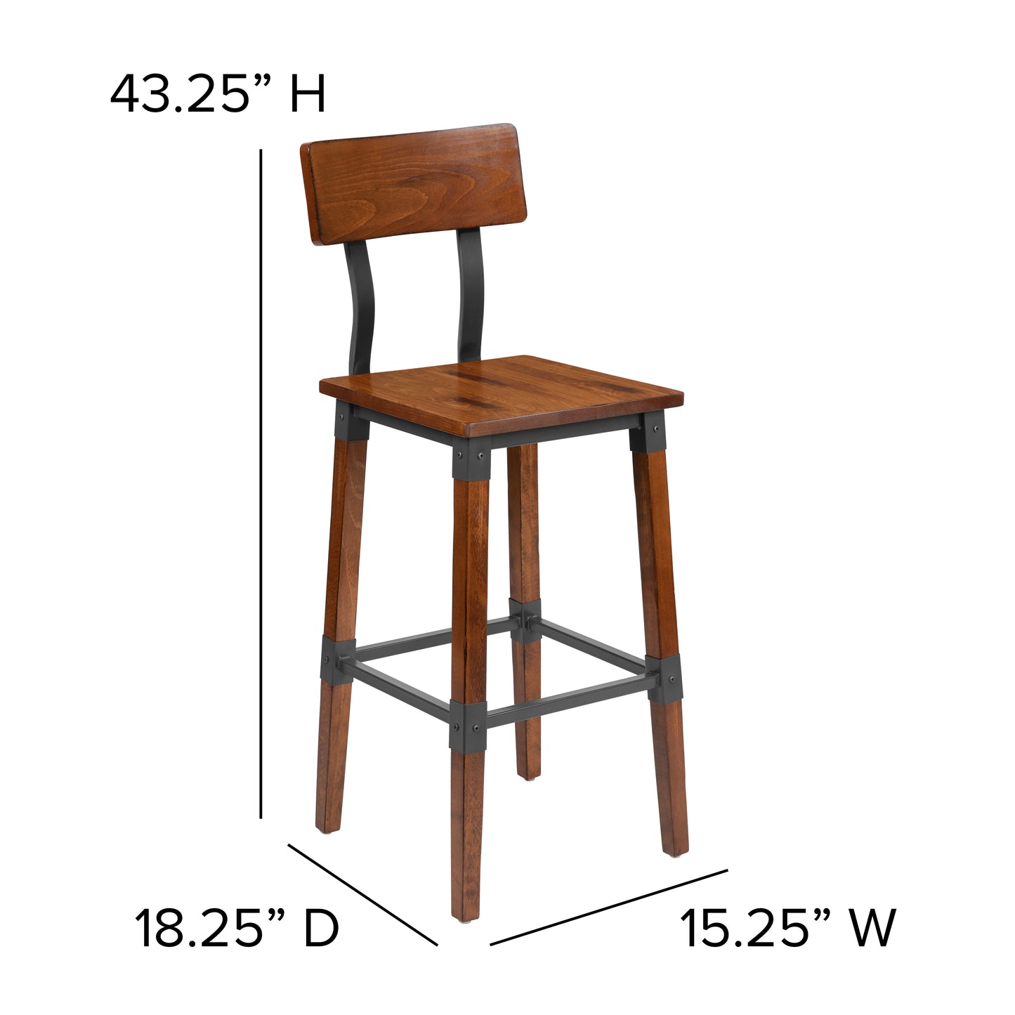 Walnut Wood Dining Barstool 2-XU-DG-W0236B-GG