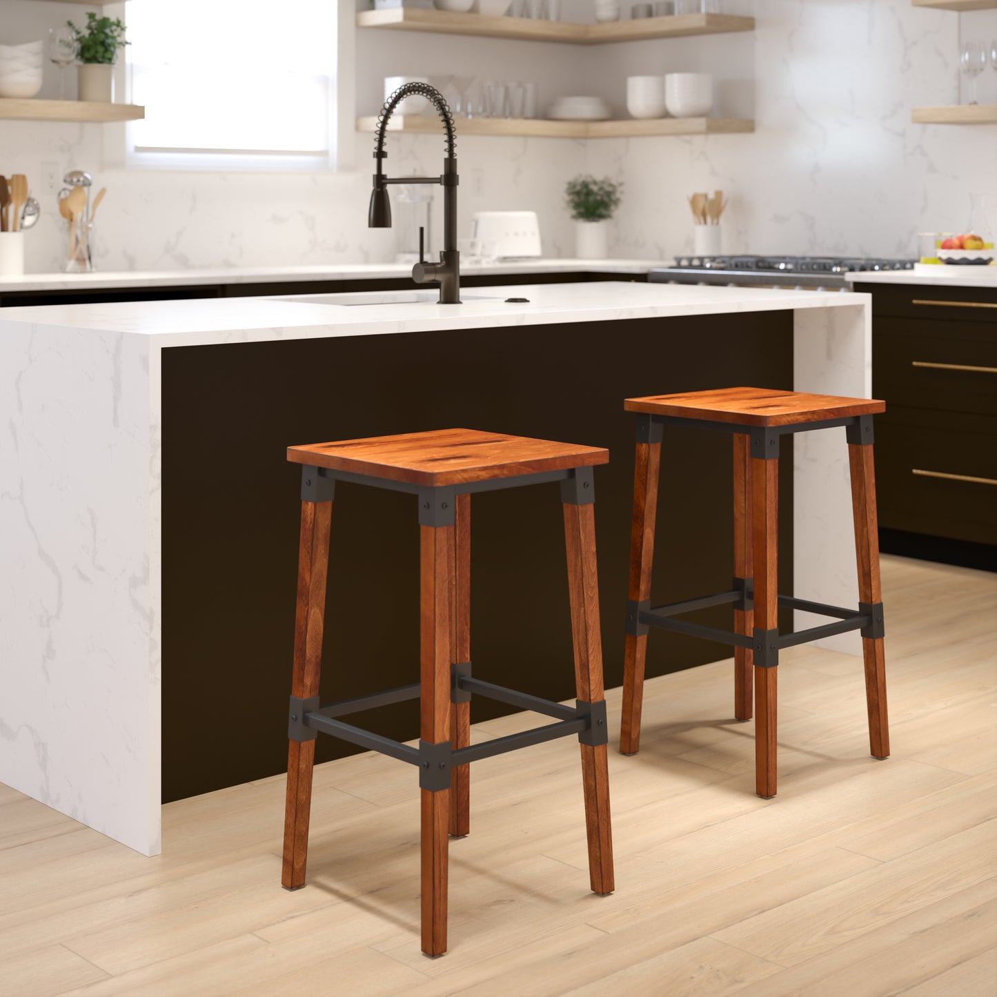 Walnut Wood Dining Barstool 2-XU-DG-W0247B-GG