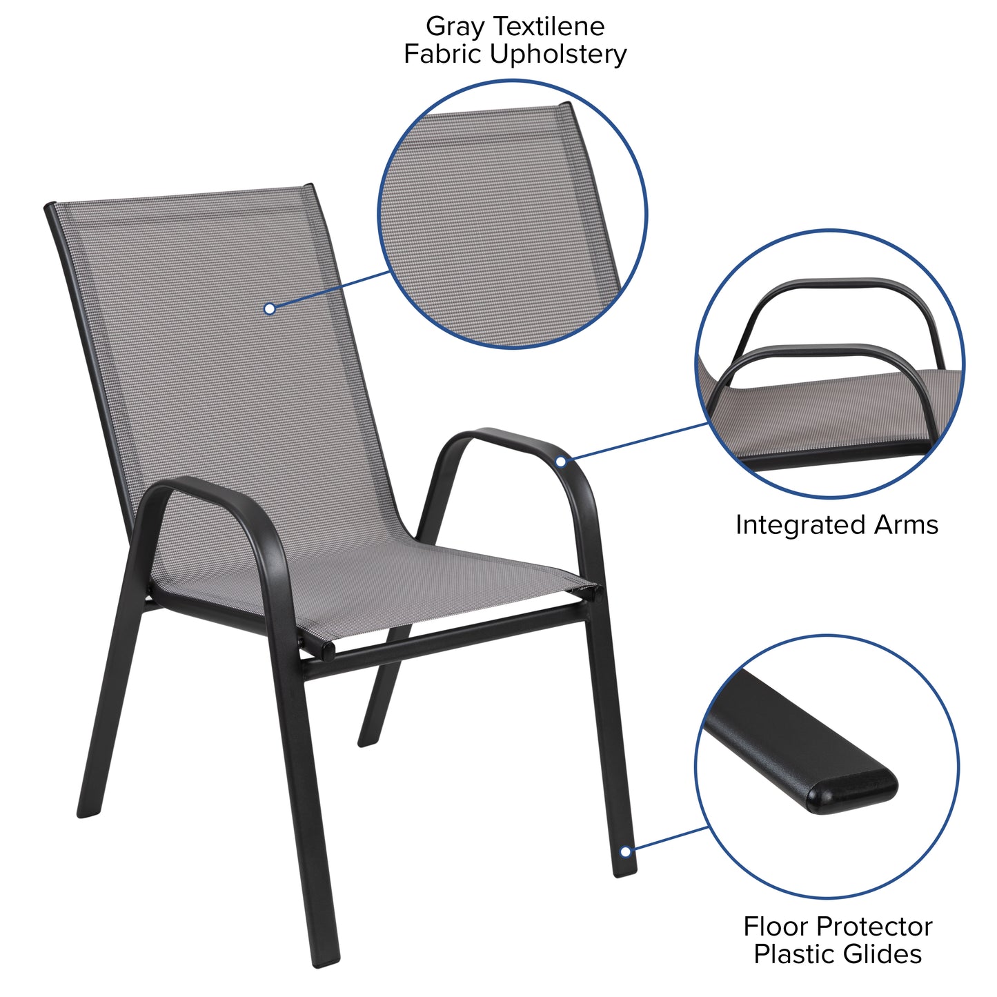 4PK Gray Patio Stack Chair 4-JJ-303C-G-GG