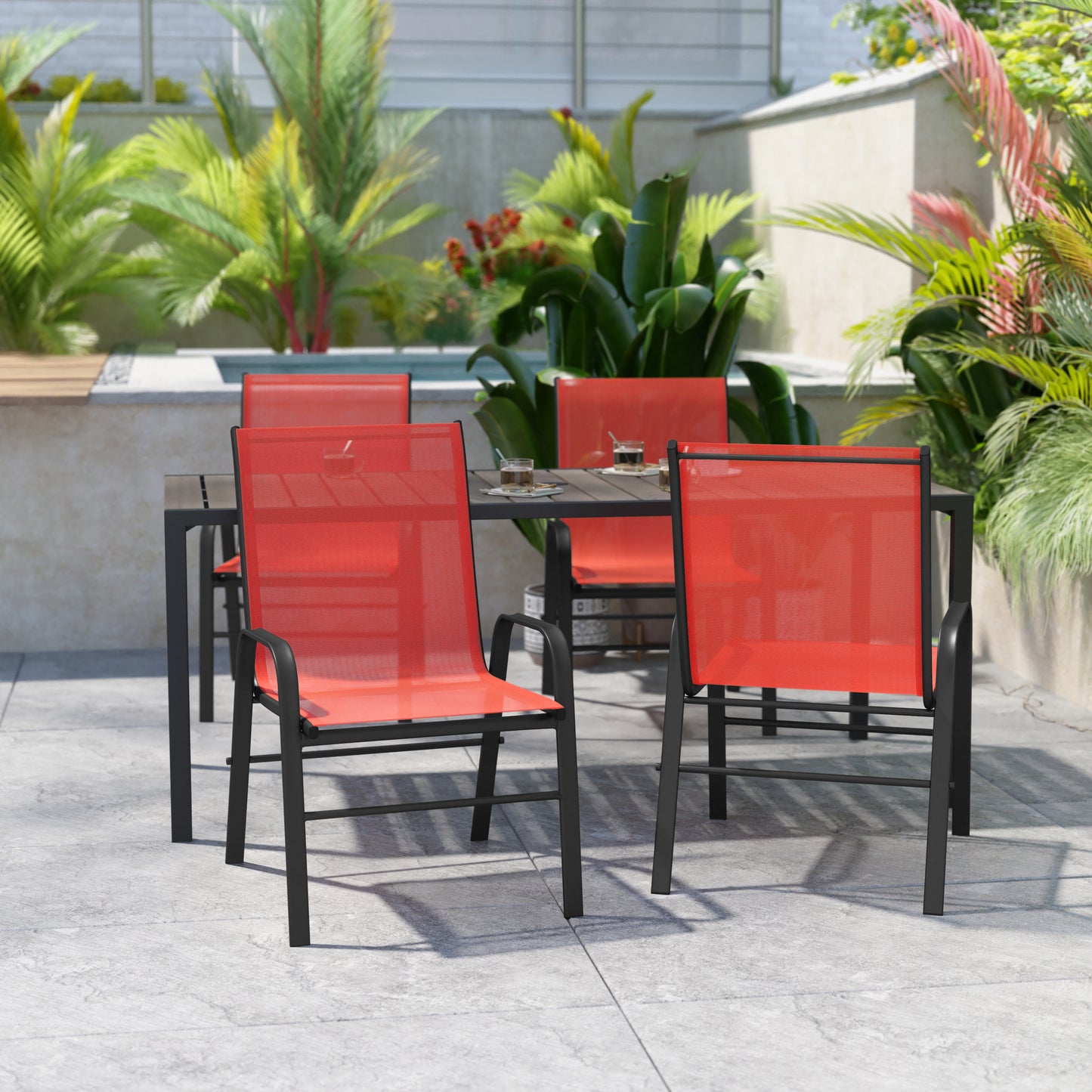 Set of 4 Sling Patio Chairs for Restaurant and Residential Outdoor Spaces